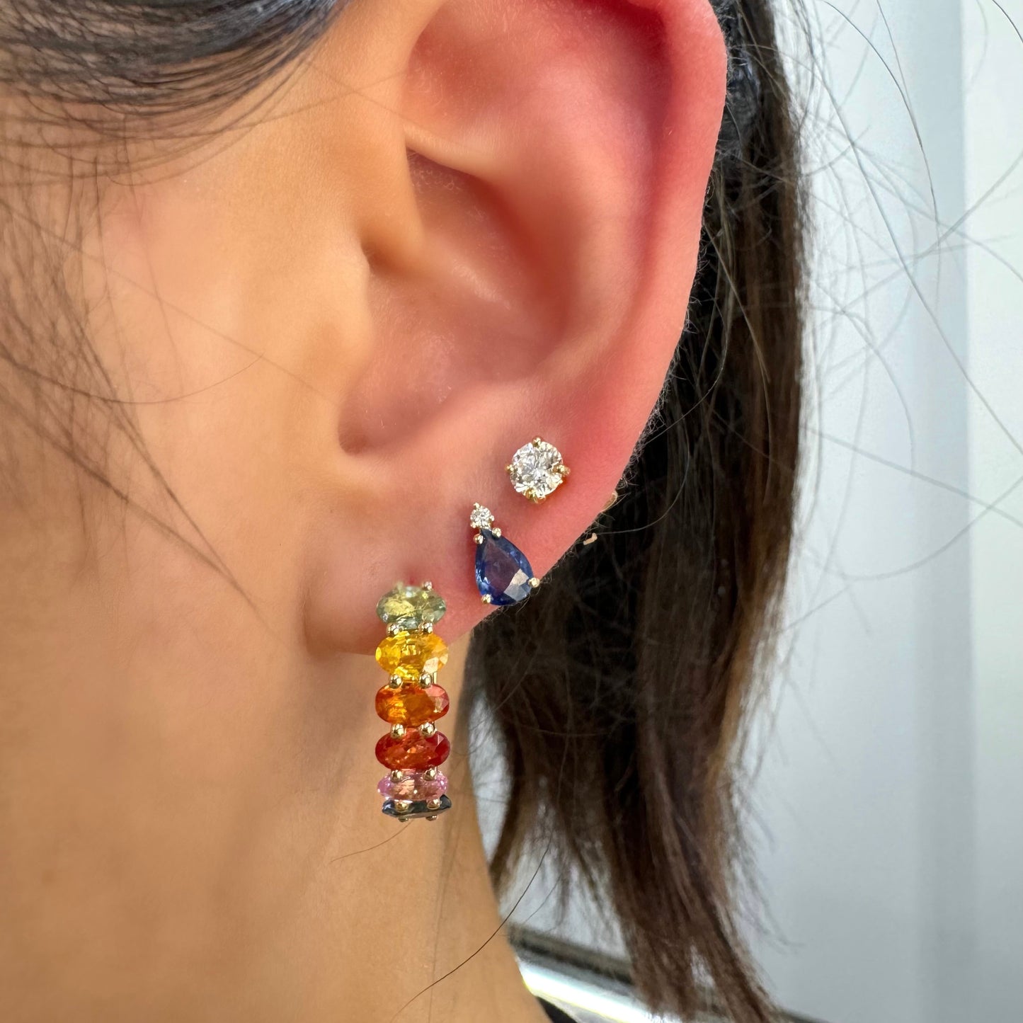 Rainbow Sapphire Hoops
