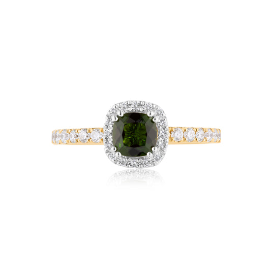 Chrome Diopside and Diamond Halo Ring