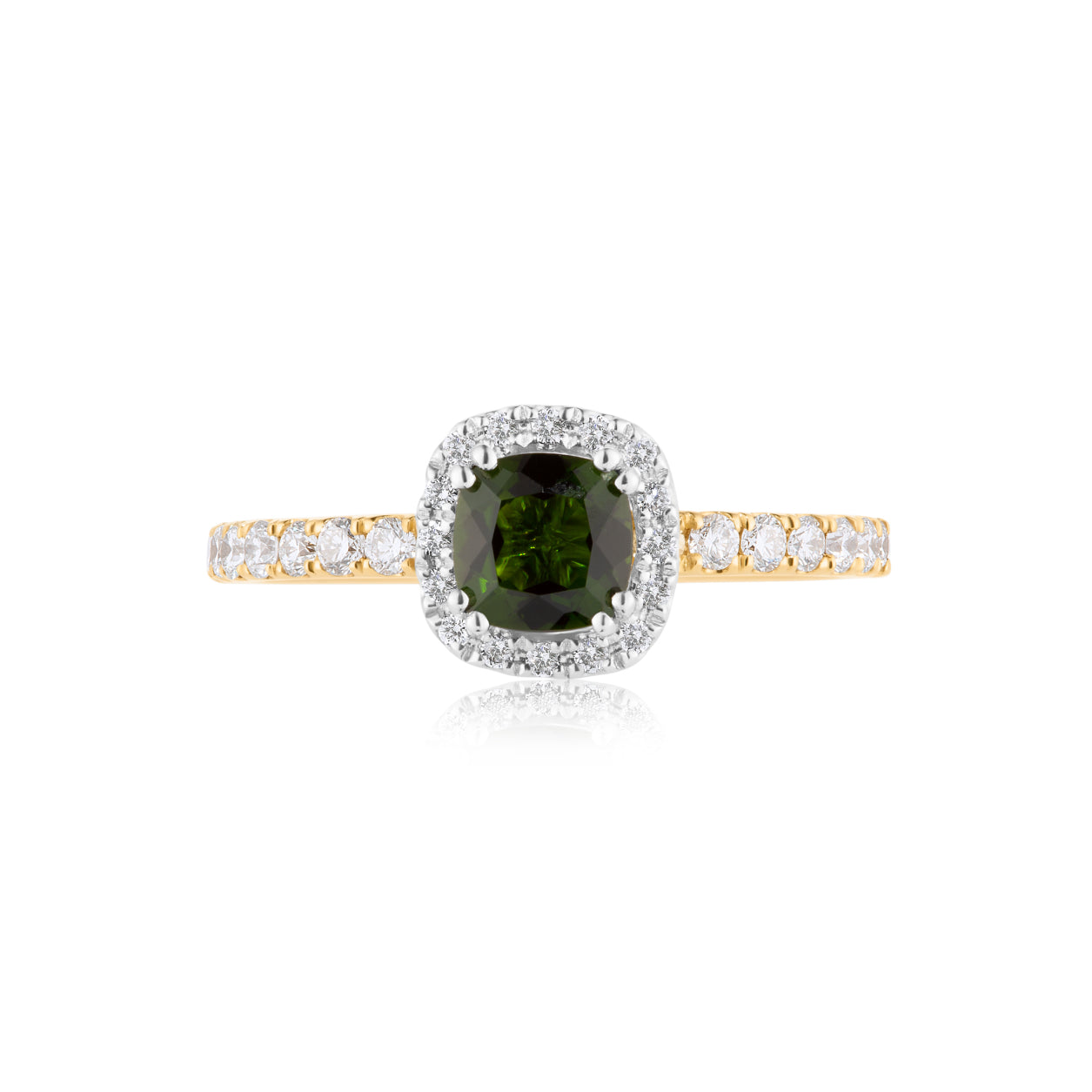 Chrome Diopside and Diamond Halo Ring