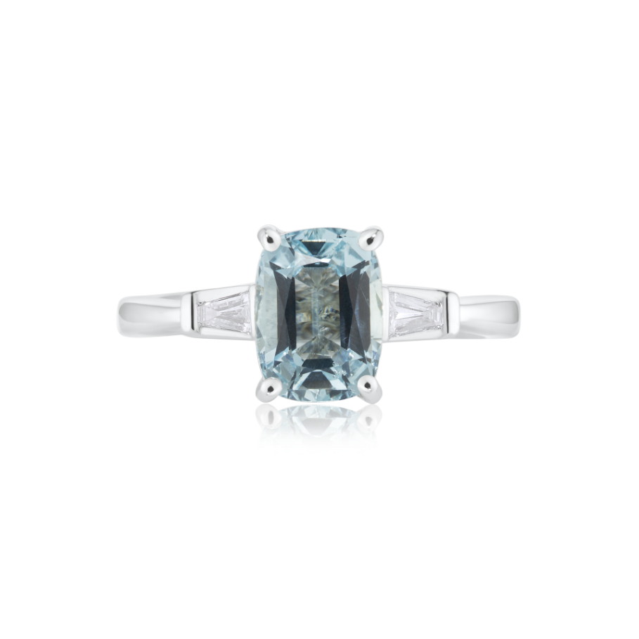 1.46ct Aquamarine & Baguette Diamond Ring