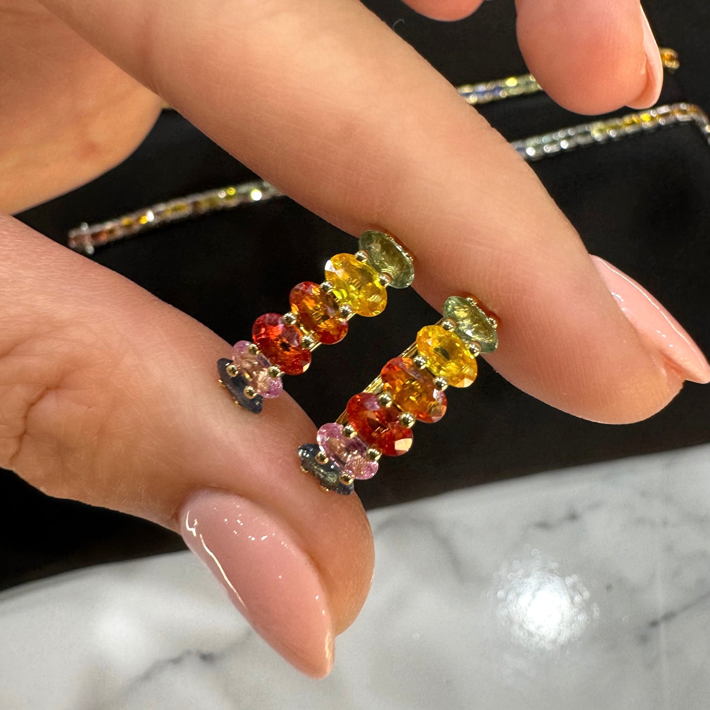 Rainbow Sapphire Hoops