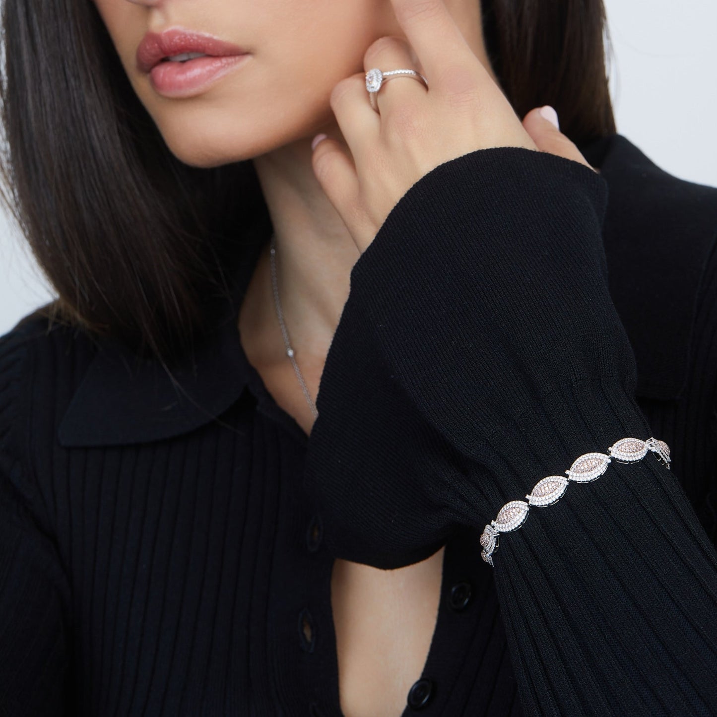 Pave Pink & White Diamond Bracelet | 18ct White & Rose Gold