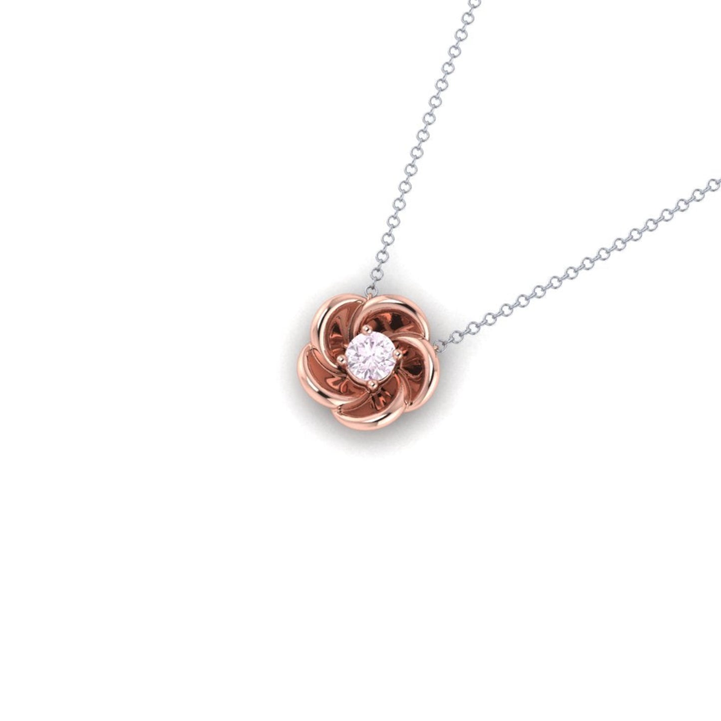Pink Diamond Flower Petal Pendant