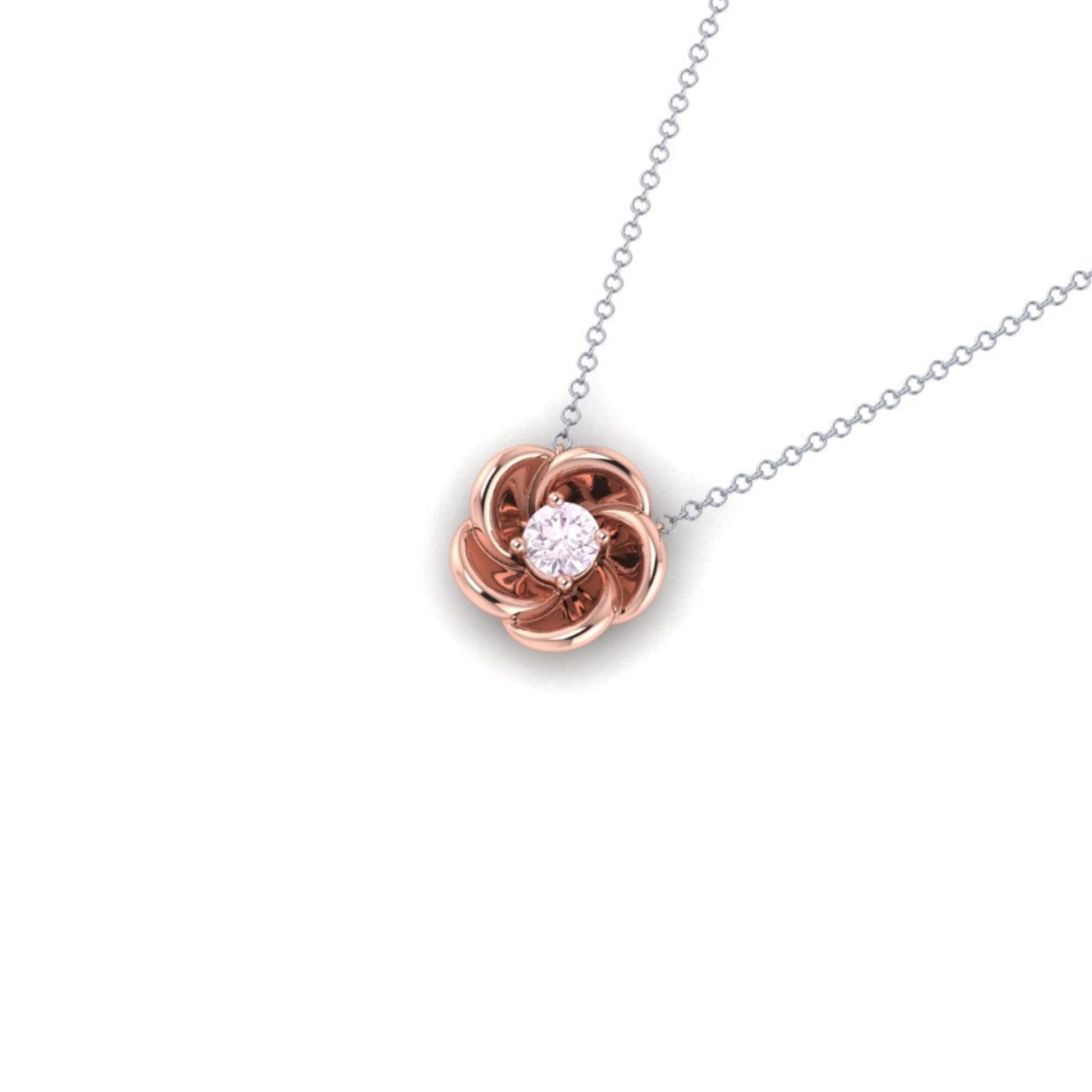 Pink Diamond Flower Petal Pendant