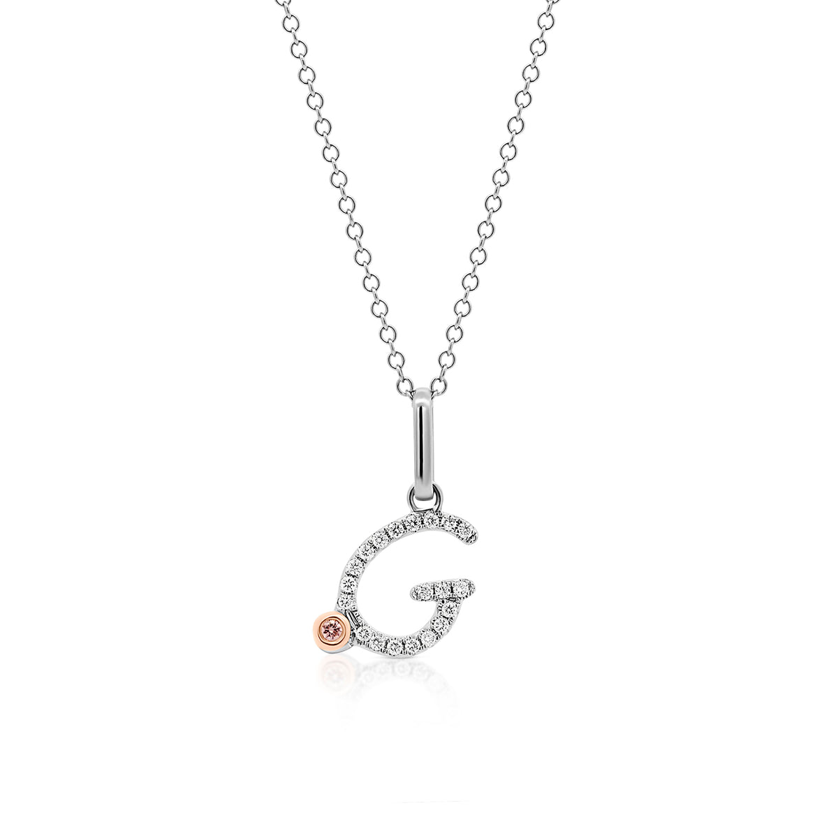 18ct White Gold Initial Letter with Signature Pink Diamond