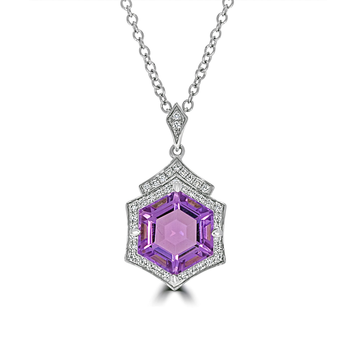 Amethyst Hexagon & Diamond Pendant