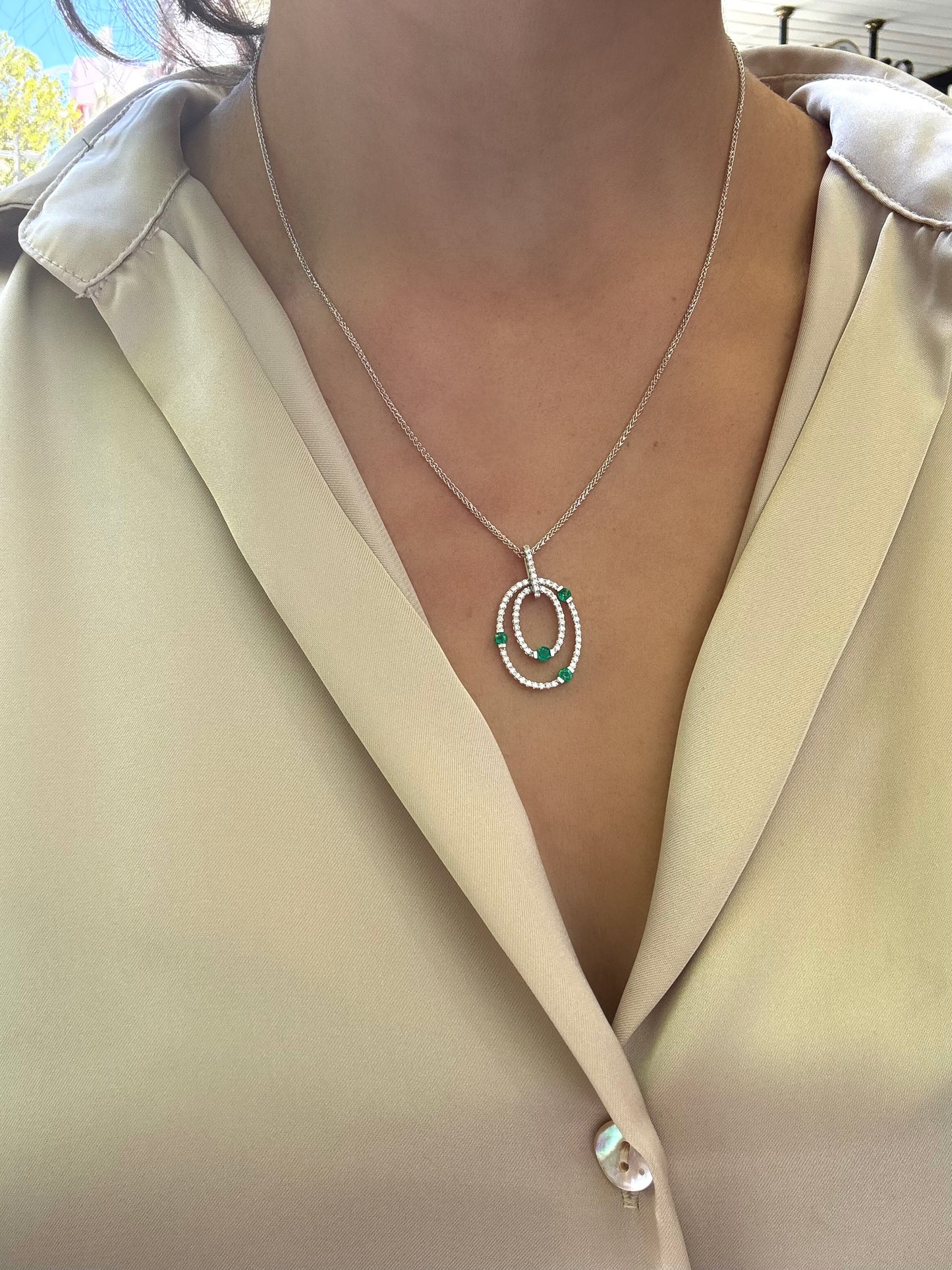 Floating Concentric Emerald & Diamond Pendant