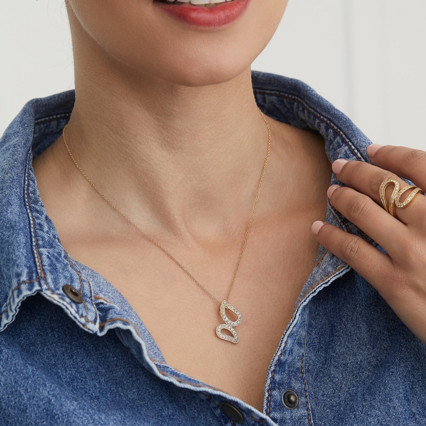 Champagne Open Leaf Diamond Pendant | 18ct Yellow Gold