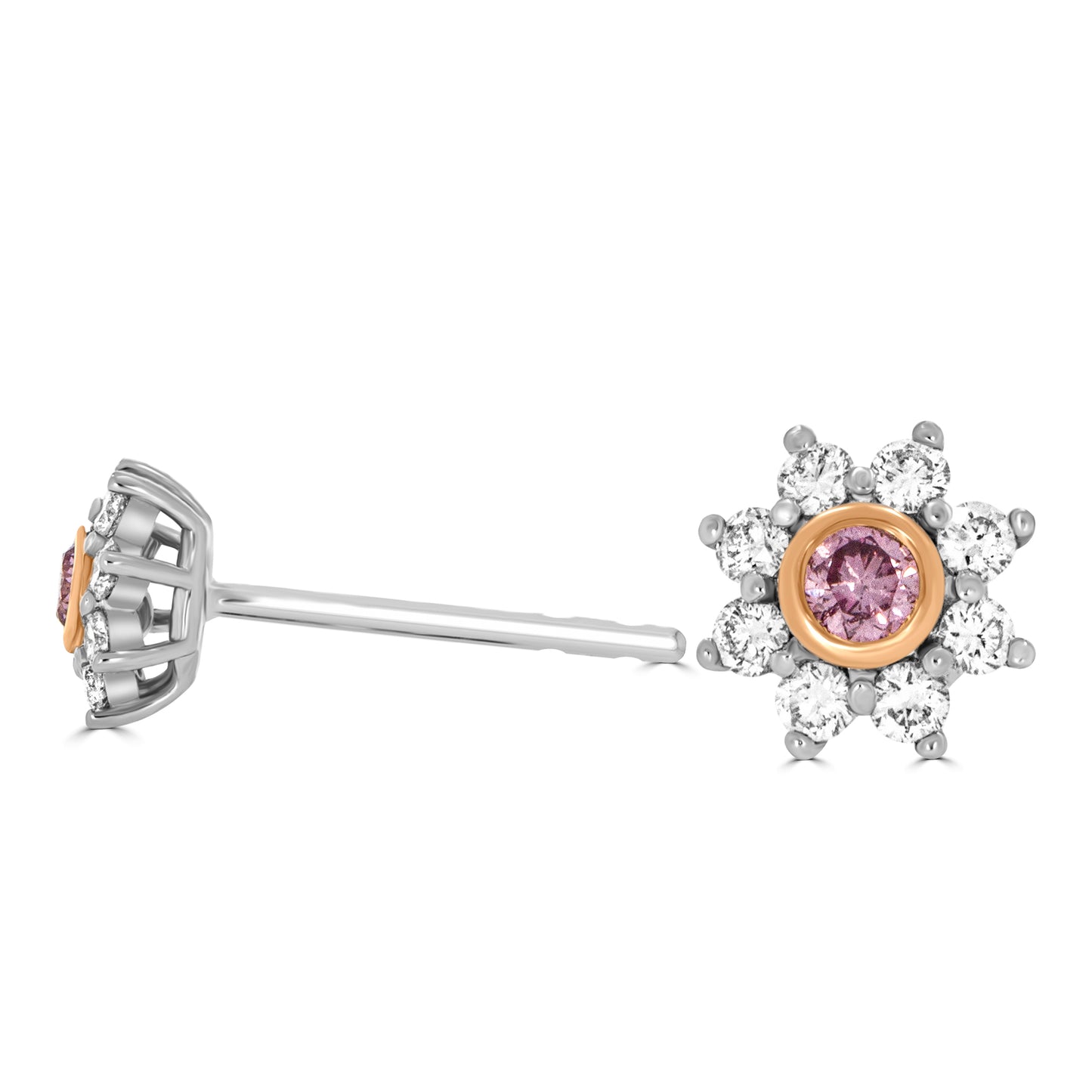 GIA Fancy Purplish Pink Diamond Star Stud Earrings