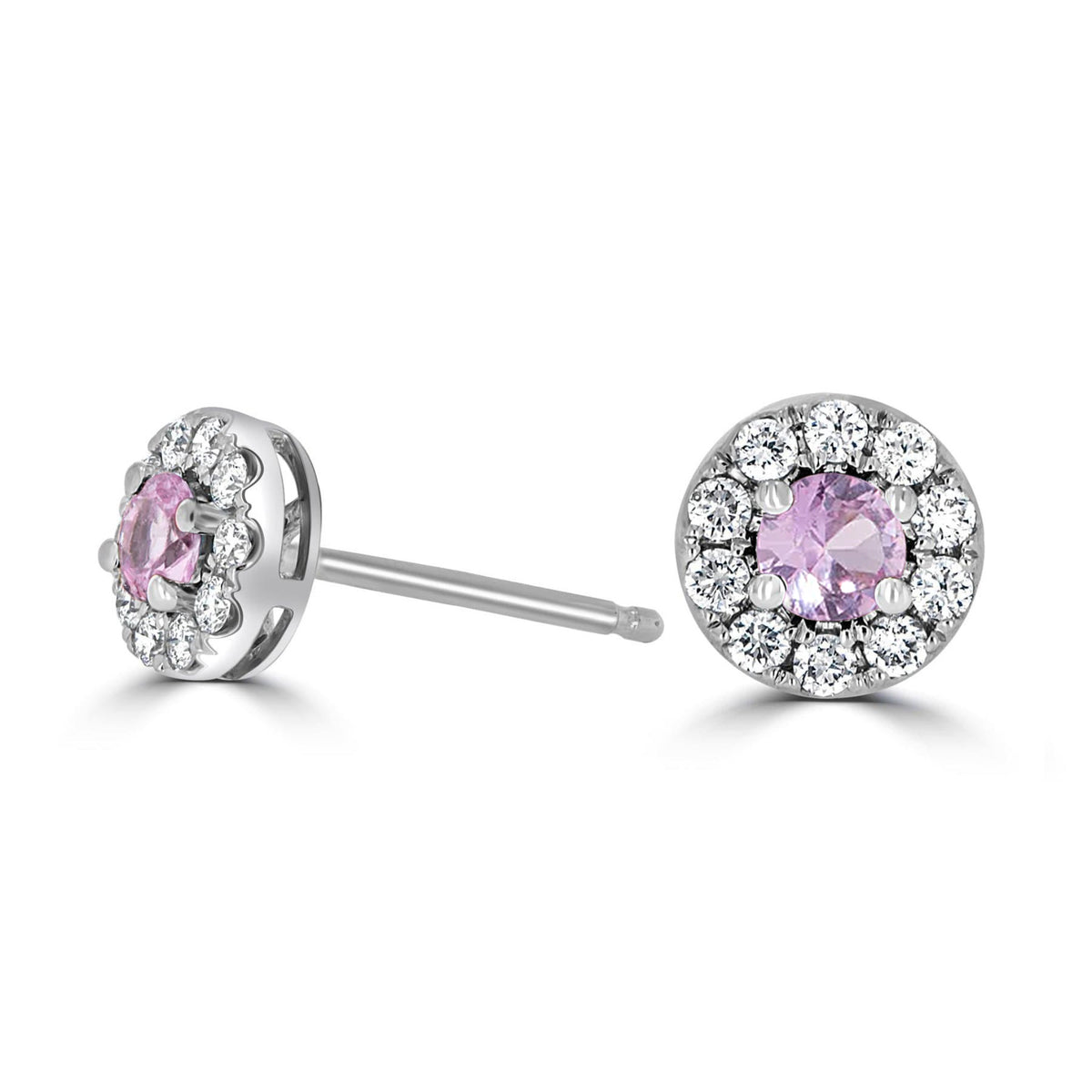 Pink Sapphire & Diamond Halo Earrings