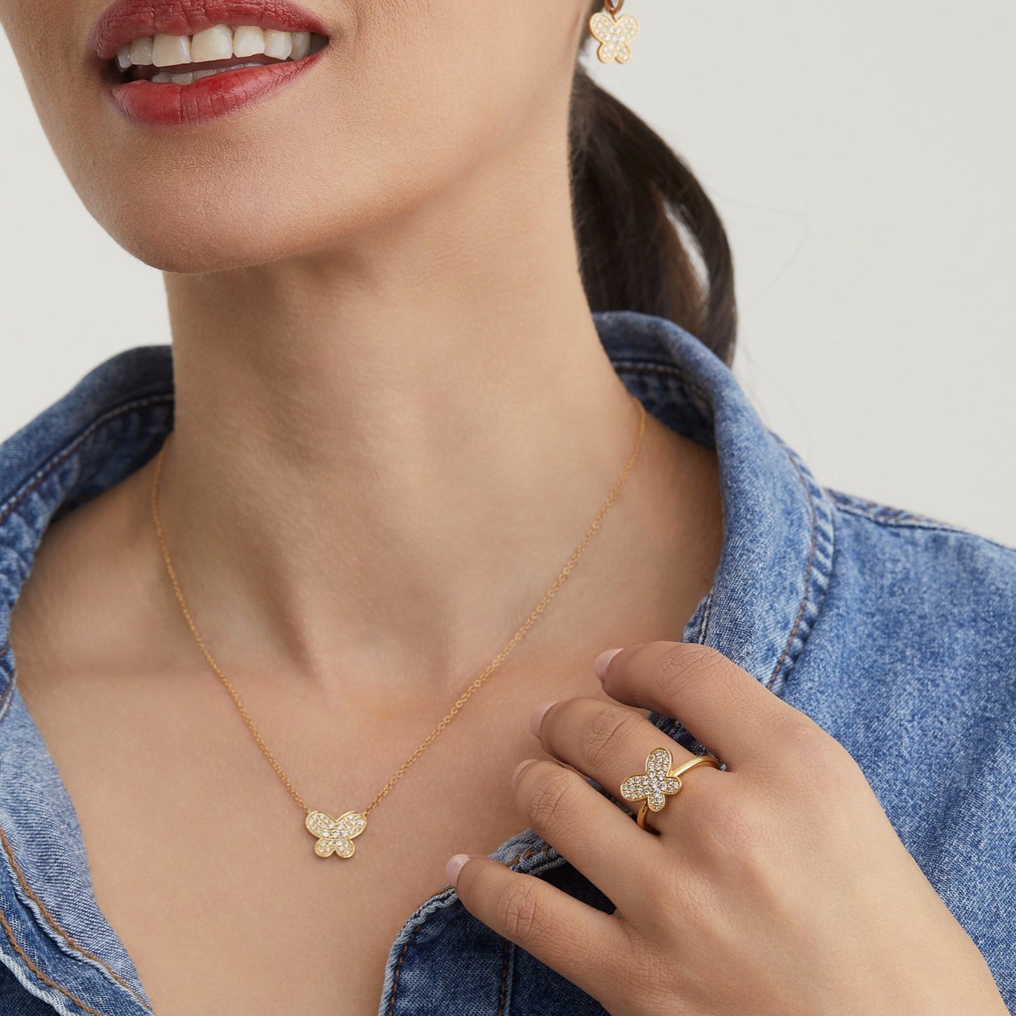 Champagne Diamond Butterfly Earrings | 18ct Yellow Gold