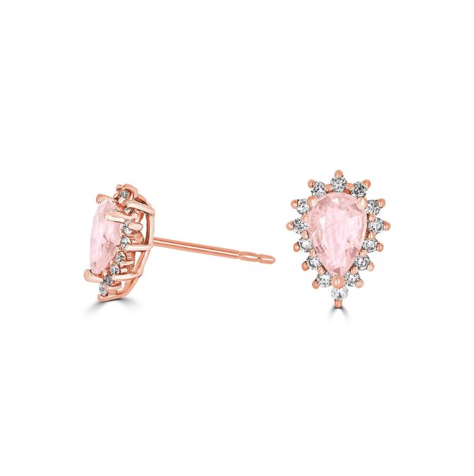 Pear Morganite & Diamond Halo Studs