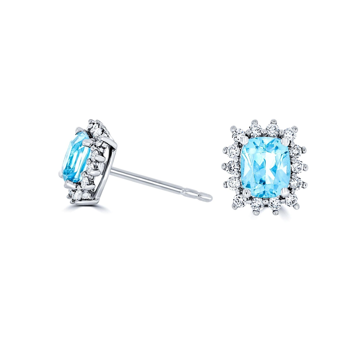 Aquamarine Diamond Halo Studs