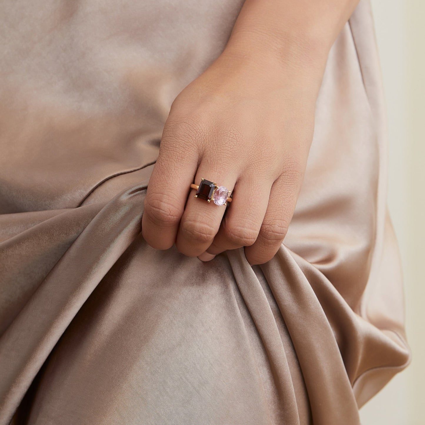 Toi Et Moi Kunzite & Garnet Ring | 18ct Yellow Gold