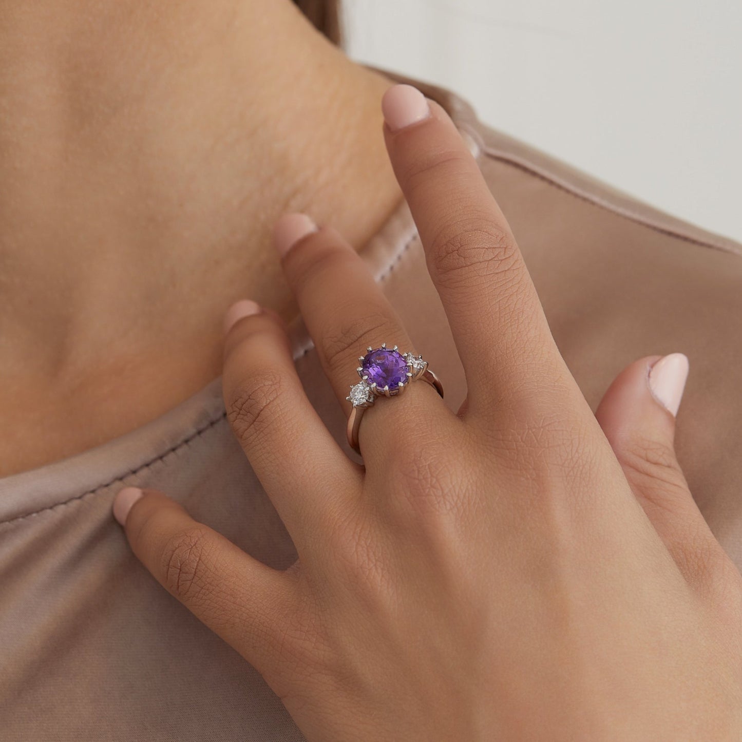 2.38ct Amethyst & Diamond Trilogy Ring | 18ct White Gold