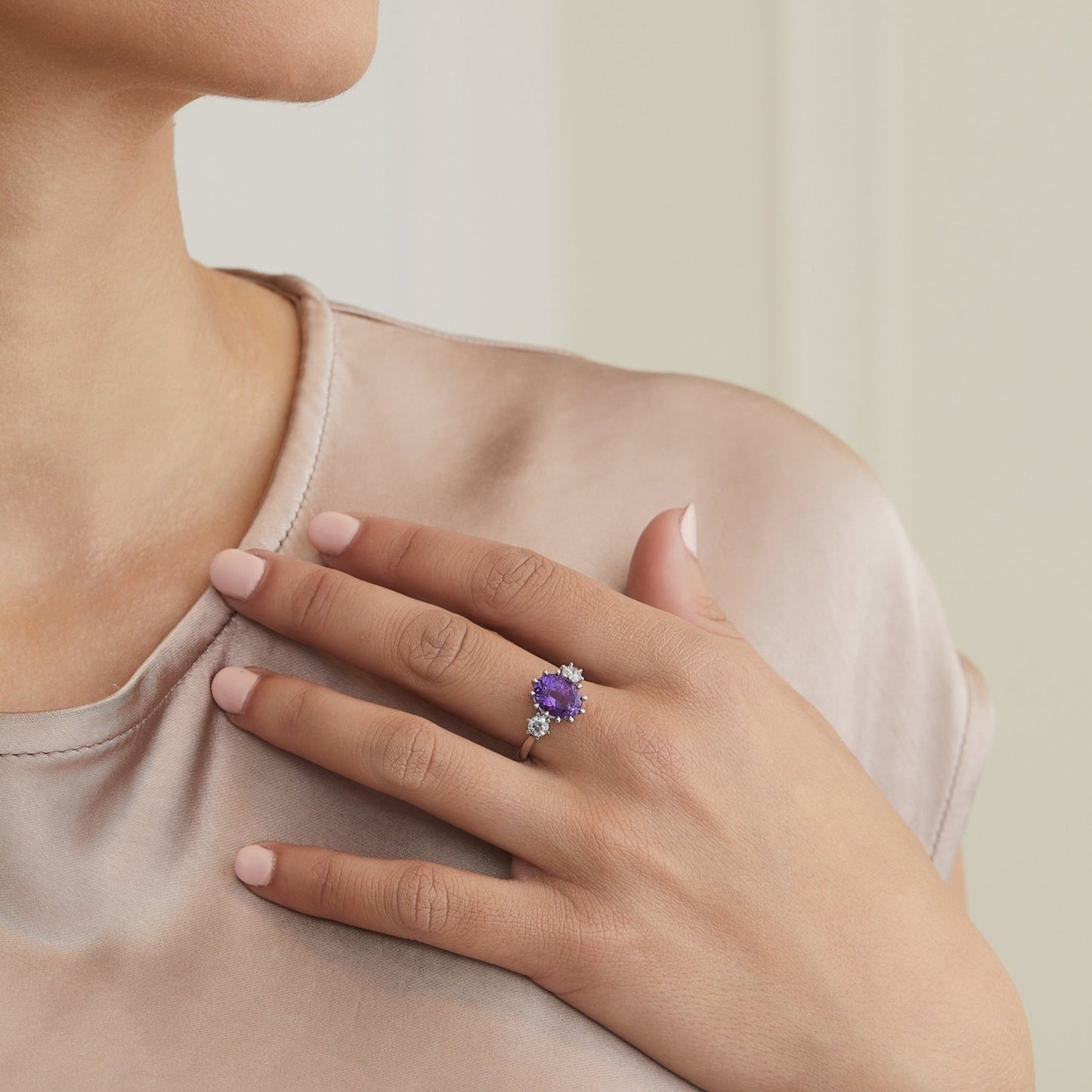 2.38ct Amethyst & Diamond Trilogy Ring | 18ct White Gold