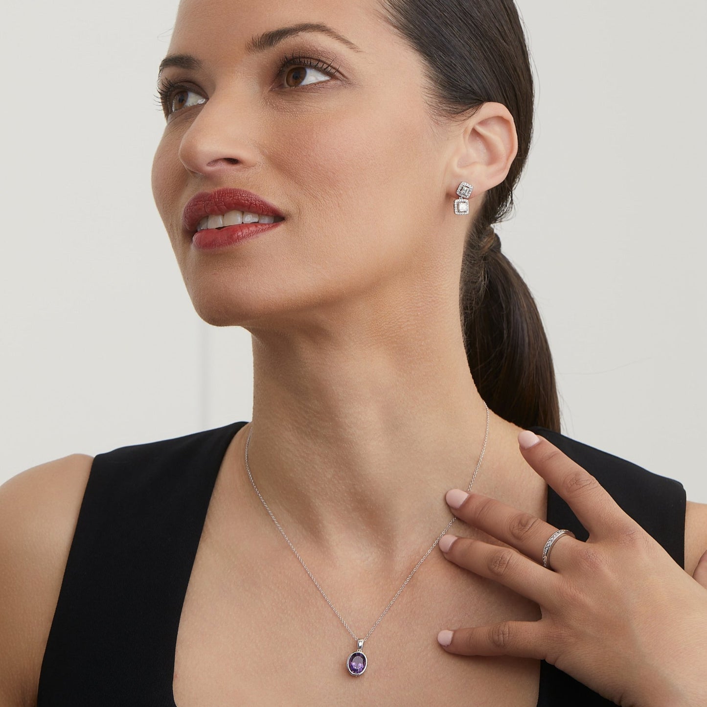 Carre Double Halo Drop Stud Earrings
