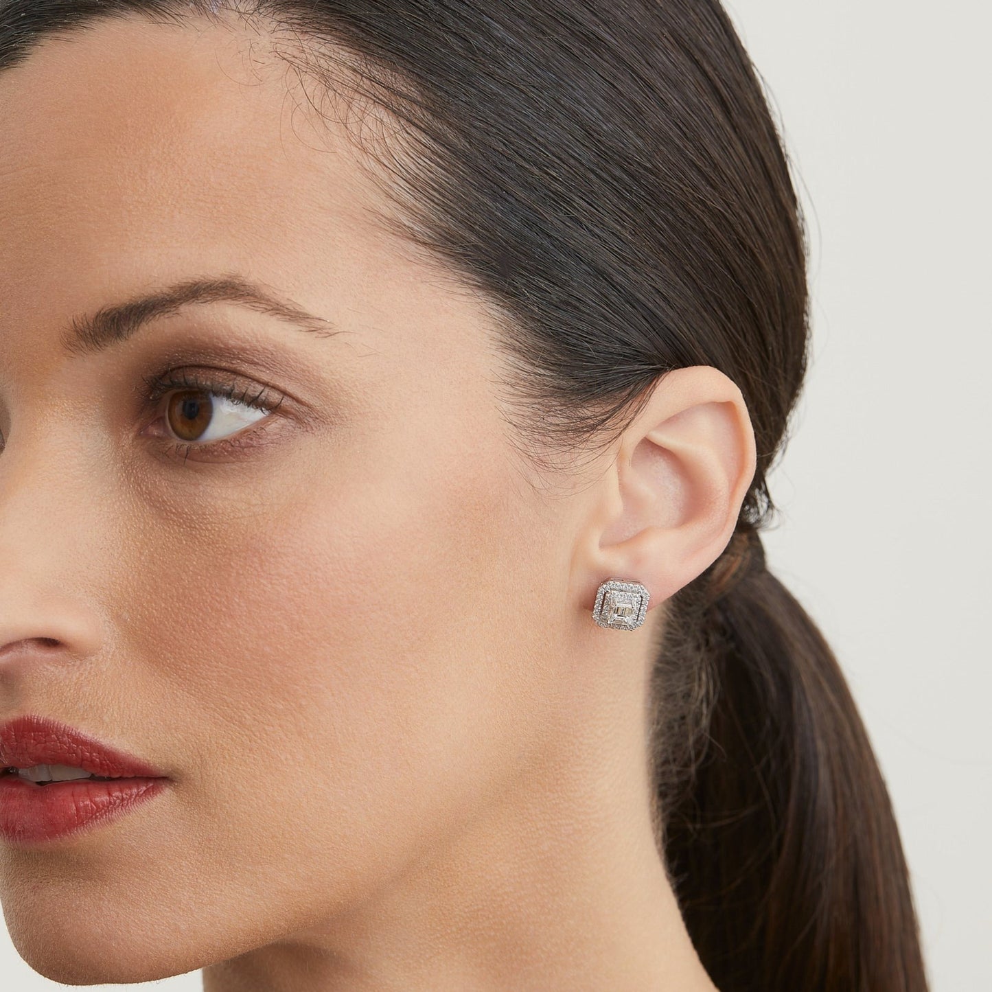 Carre Double Halo Stud Earrings