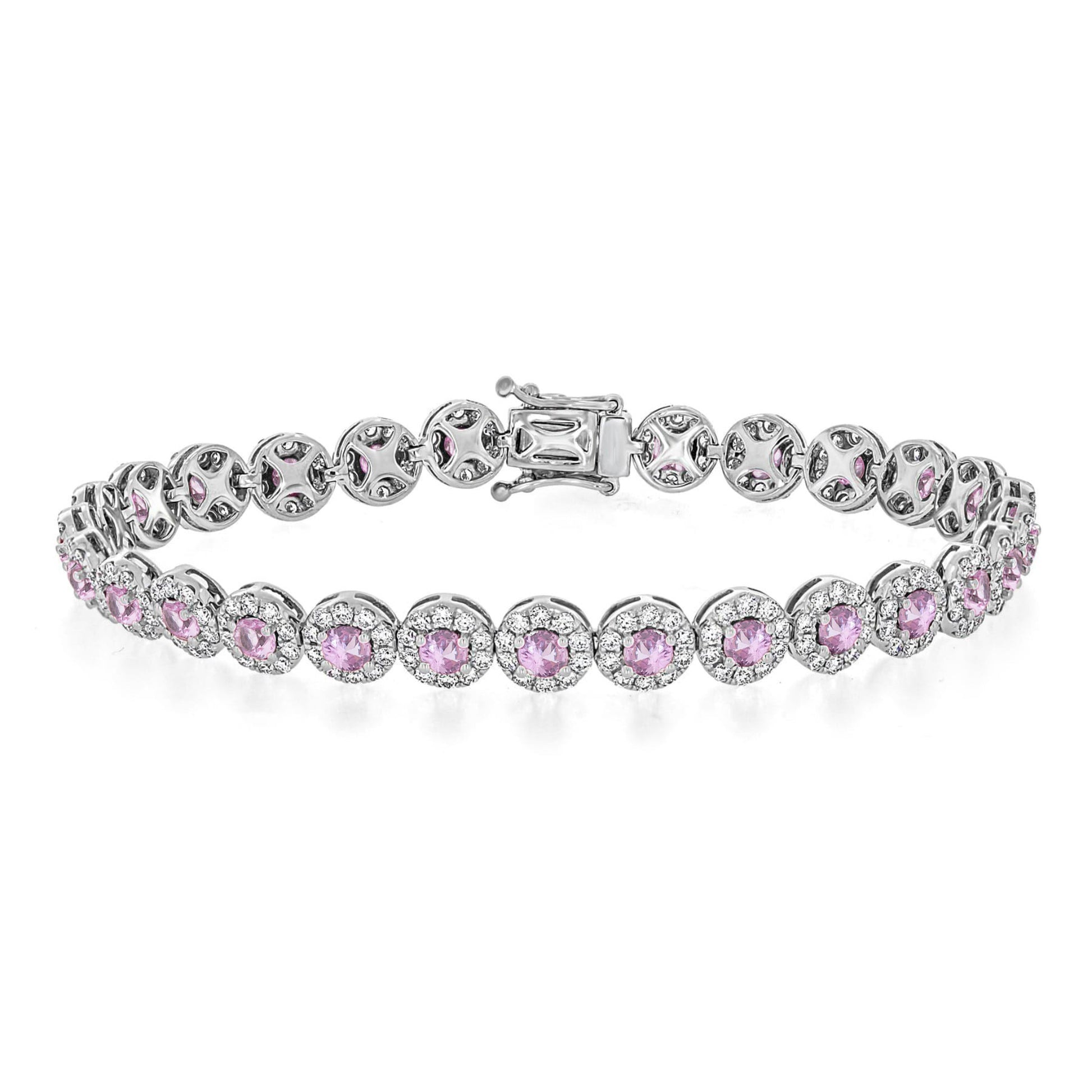 Pink Sapphire & Diamond Halo Bracelet