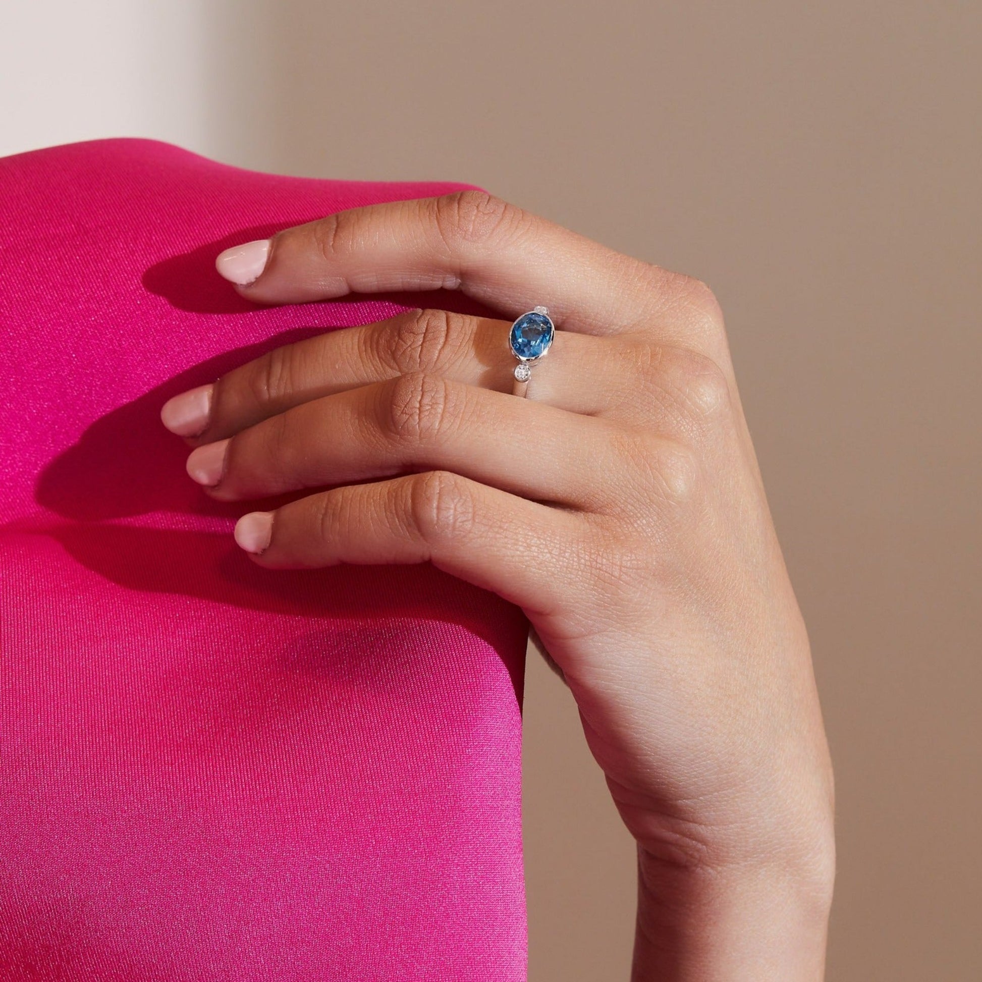 Blue Topaz 2.37ct Bezel Trilogy | 18ct White Gold