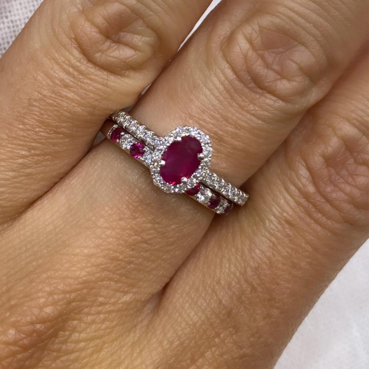 Oval Ruby & Diamond Halo Ring