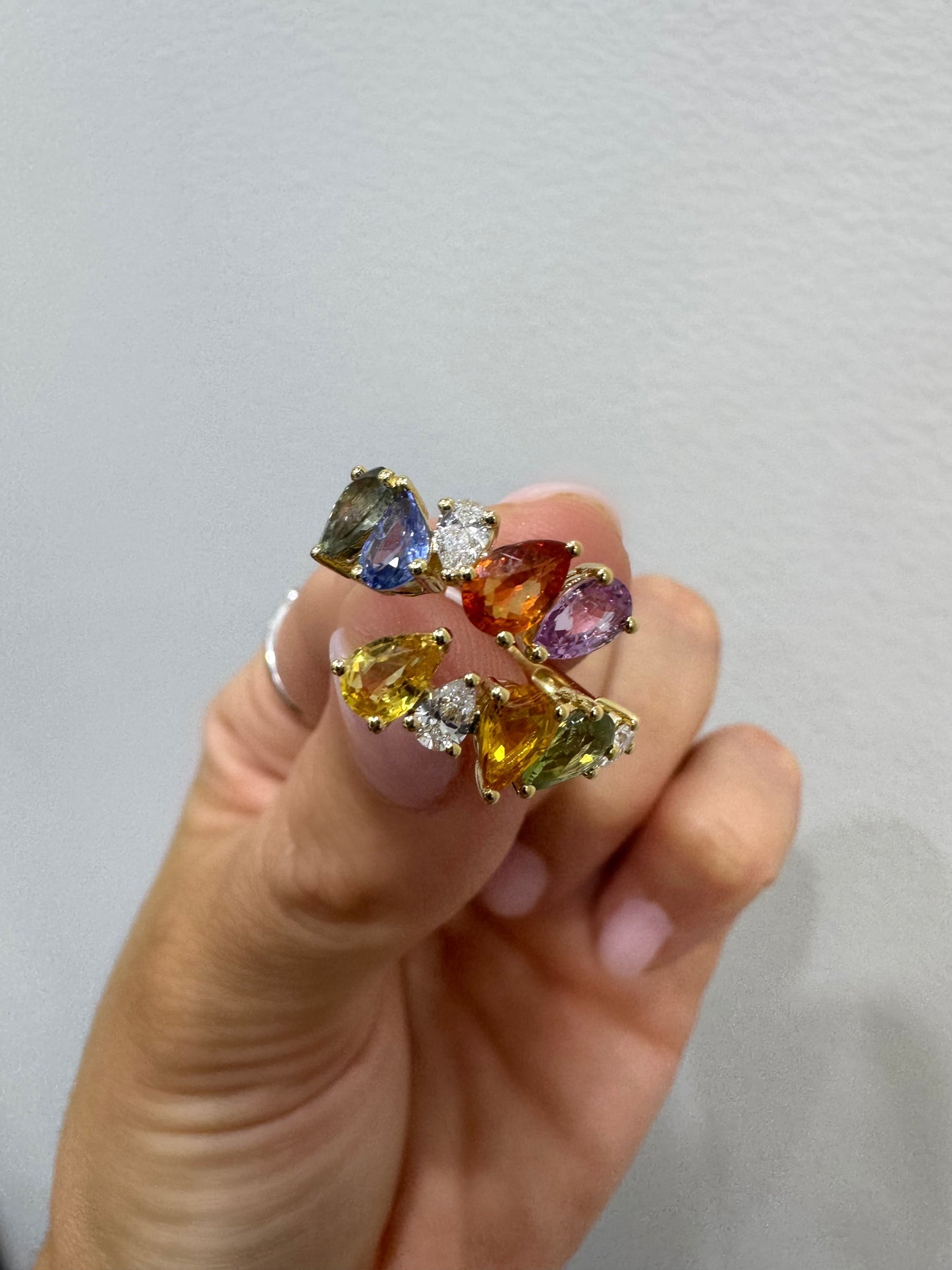 Rainbow Sapphire Diamond Wrap Ring