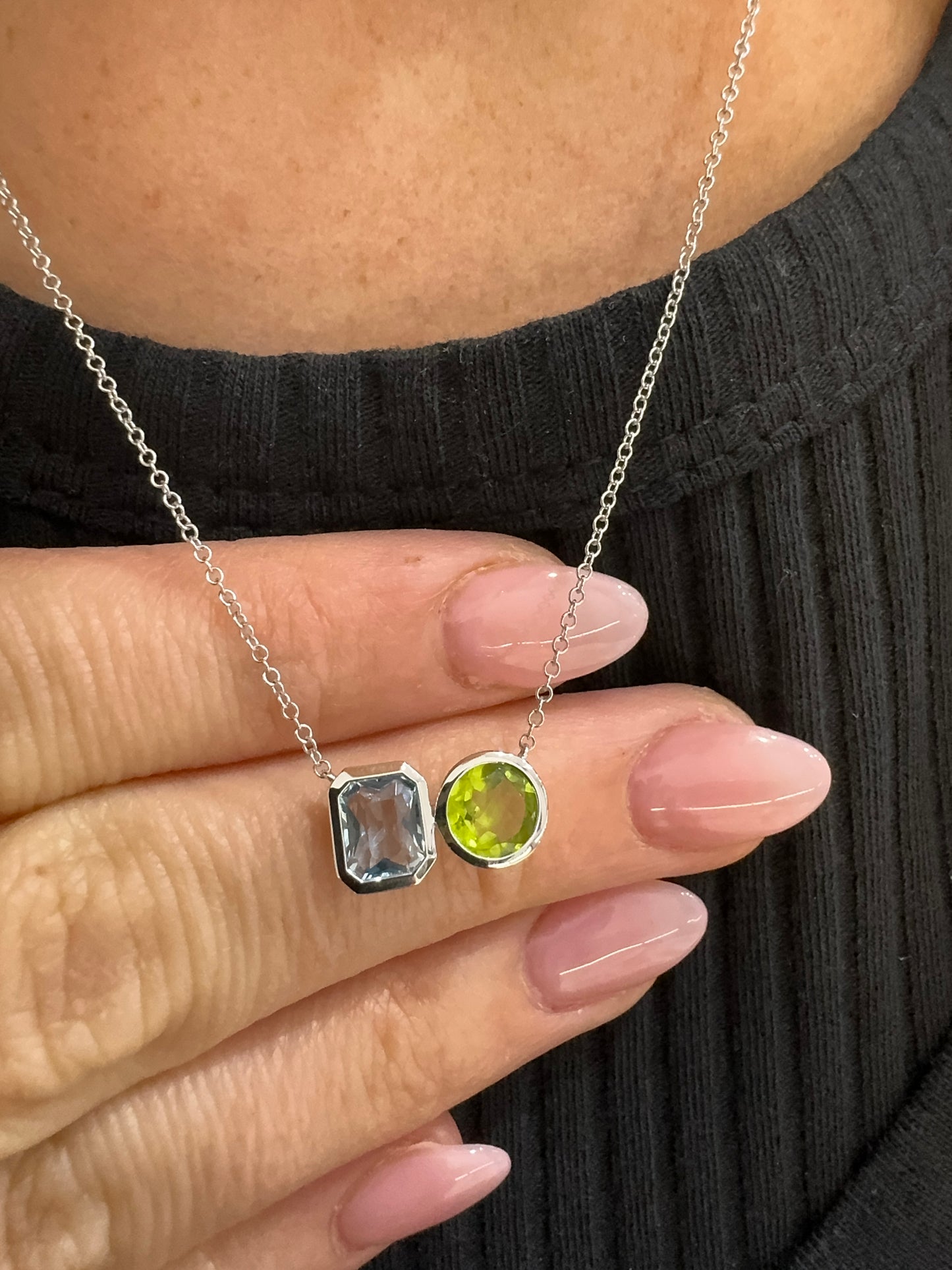 Aquamarine and Peridot Toi Et Moi Pendant