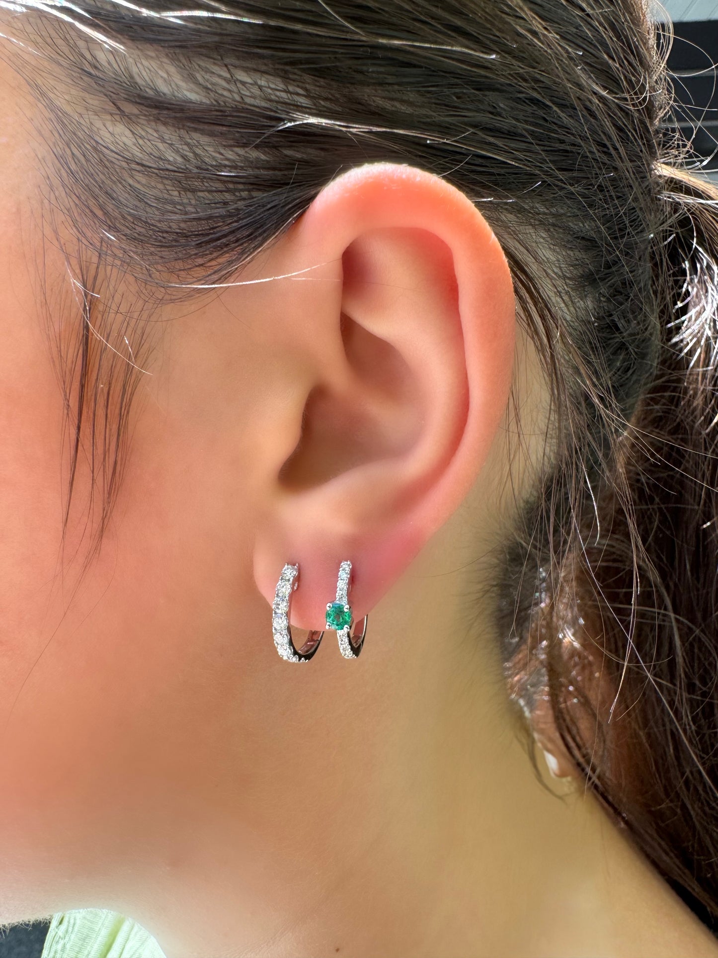 Emerald and Diamond Huggie Earrings
