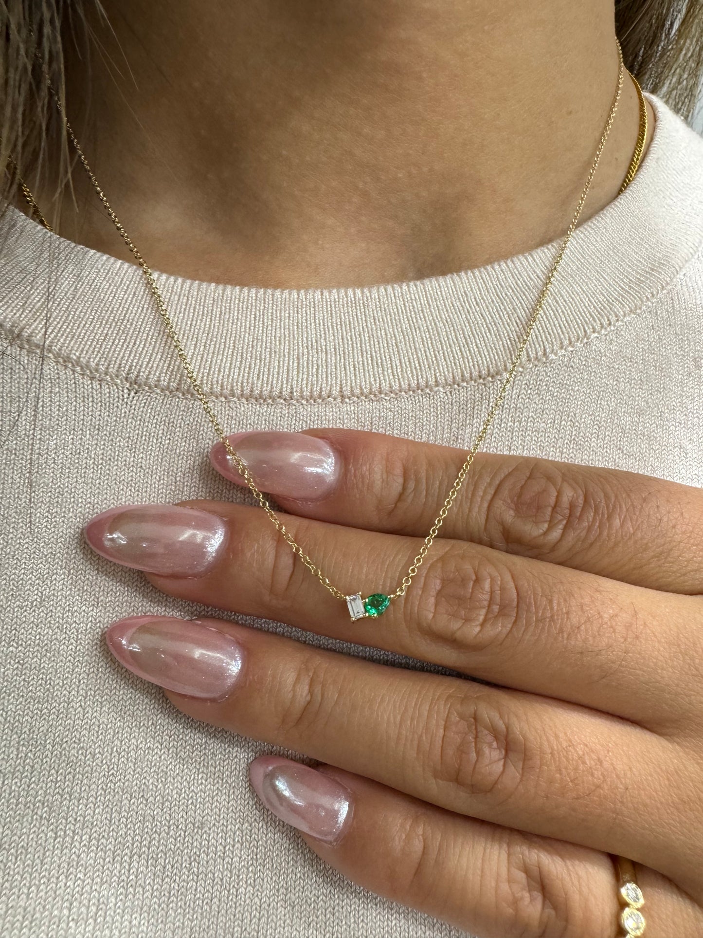 Emerald & Diamond Toi et Moi Pendant