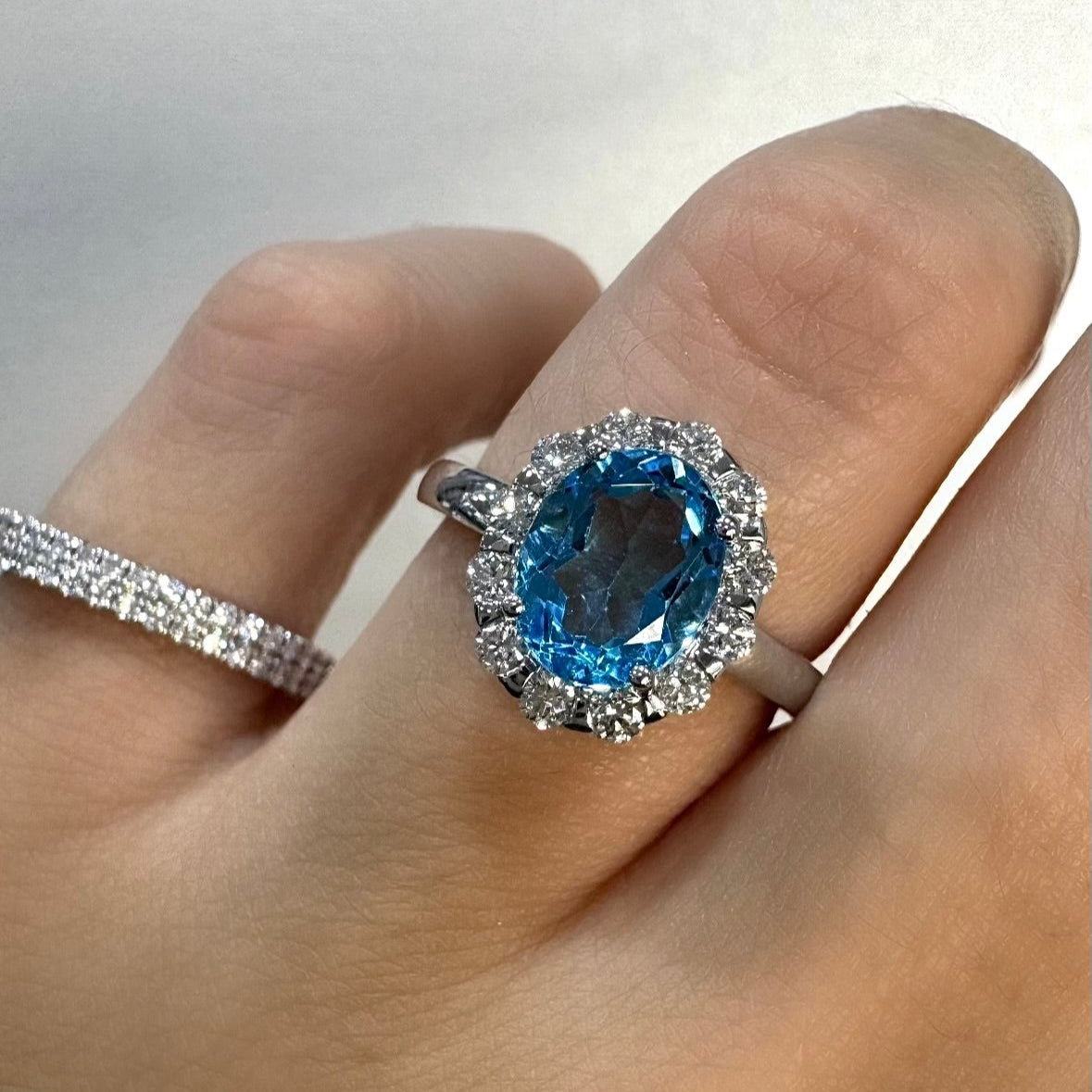 Blue Topaz Halo Ring