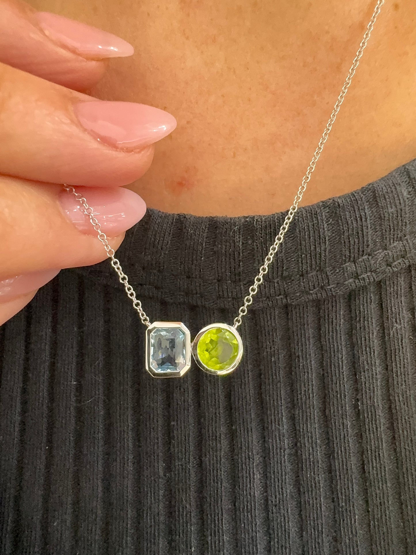Peridot and Aquamarine Toi Et Moi Pendant