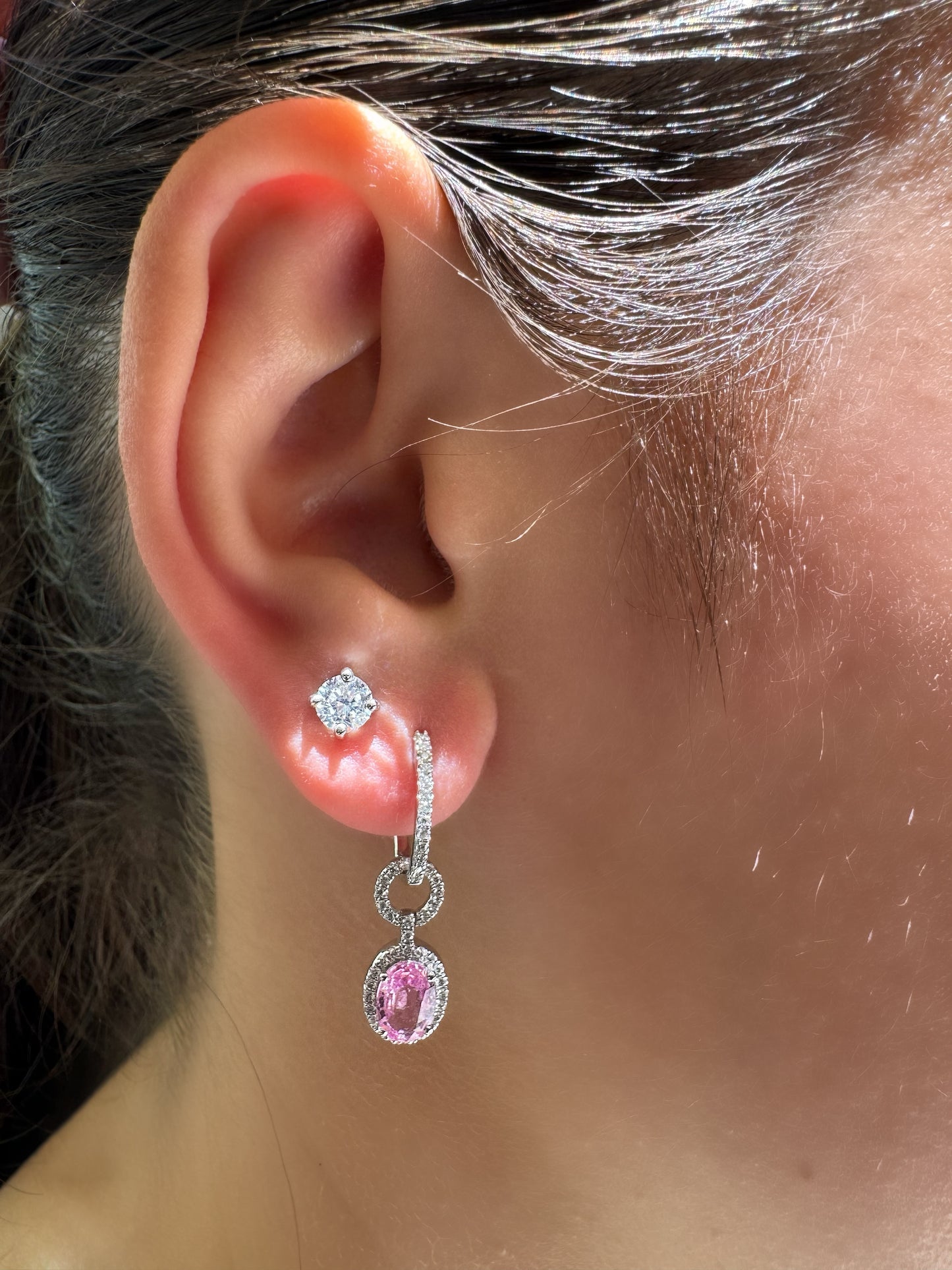 Pink Sapphire & Diamond Floating Drops