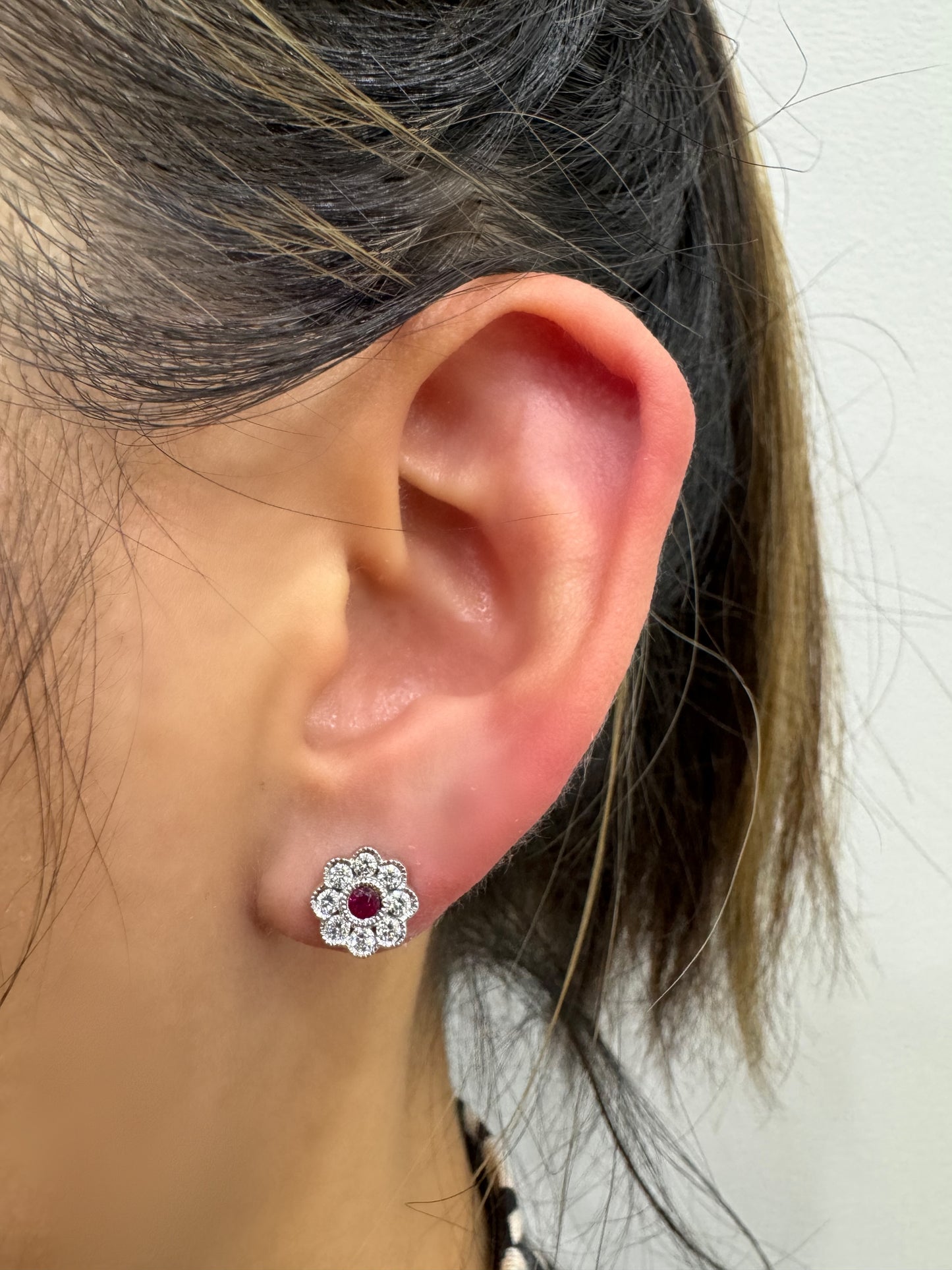 Ruby & Diamond Vintage Flower Earrings