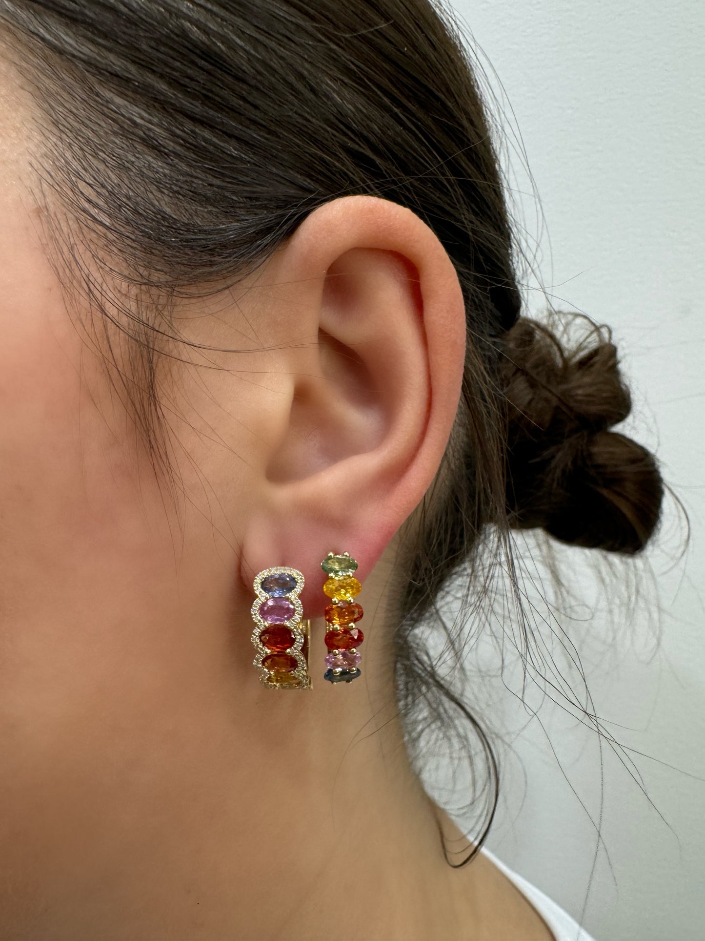 Rainbow Sapphire & Diamond Halo Hoops