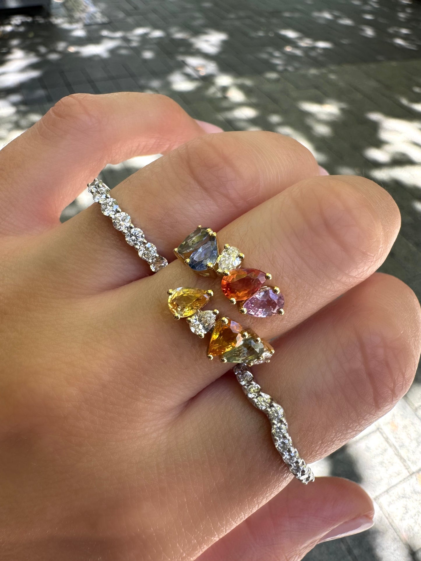 Rainbow Sapphire Diamond Wrap Ring