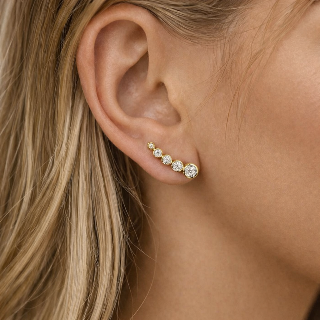 Yellow Gold Bezel Curve Diamond Earrings