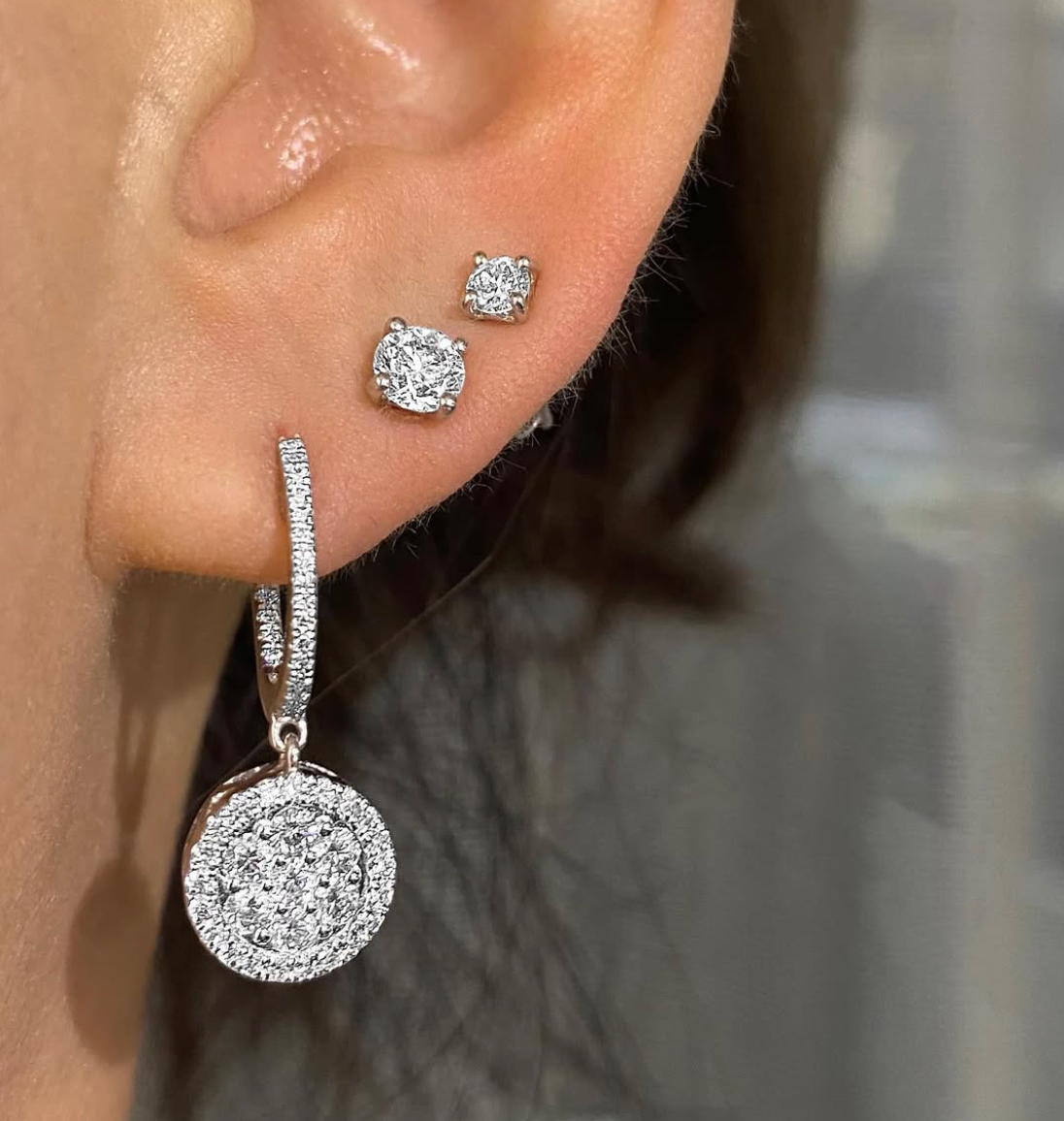 Cluster Halo Drop Diamond Earrings