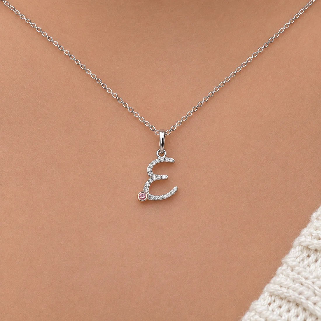 18K White Gold Initial Letter with Natural Diamond Pendant.