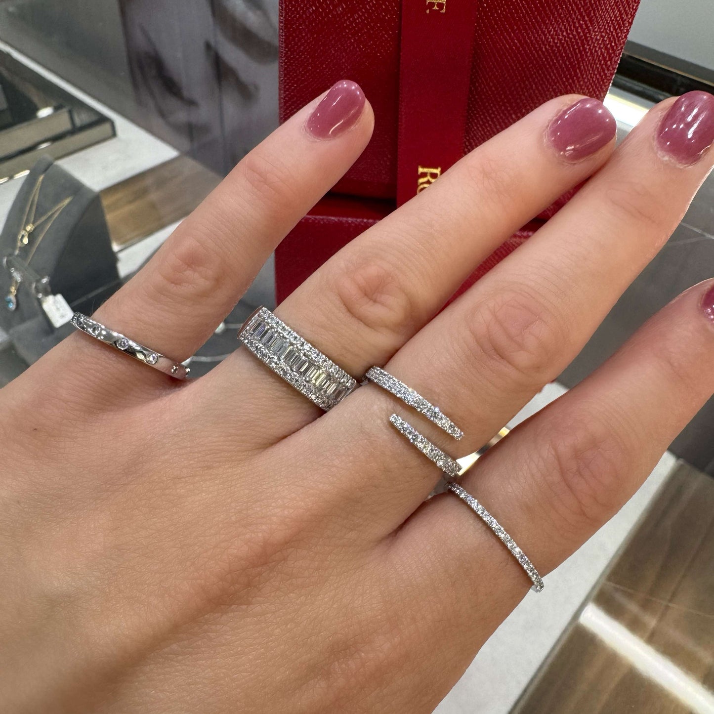 Emerald 3 Row Diamond Ring