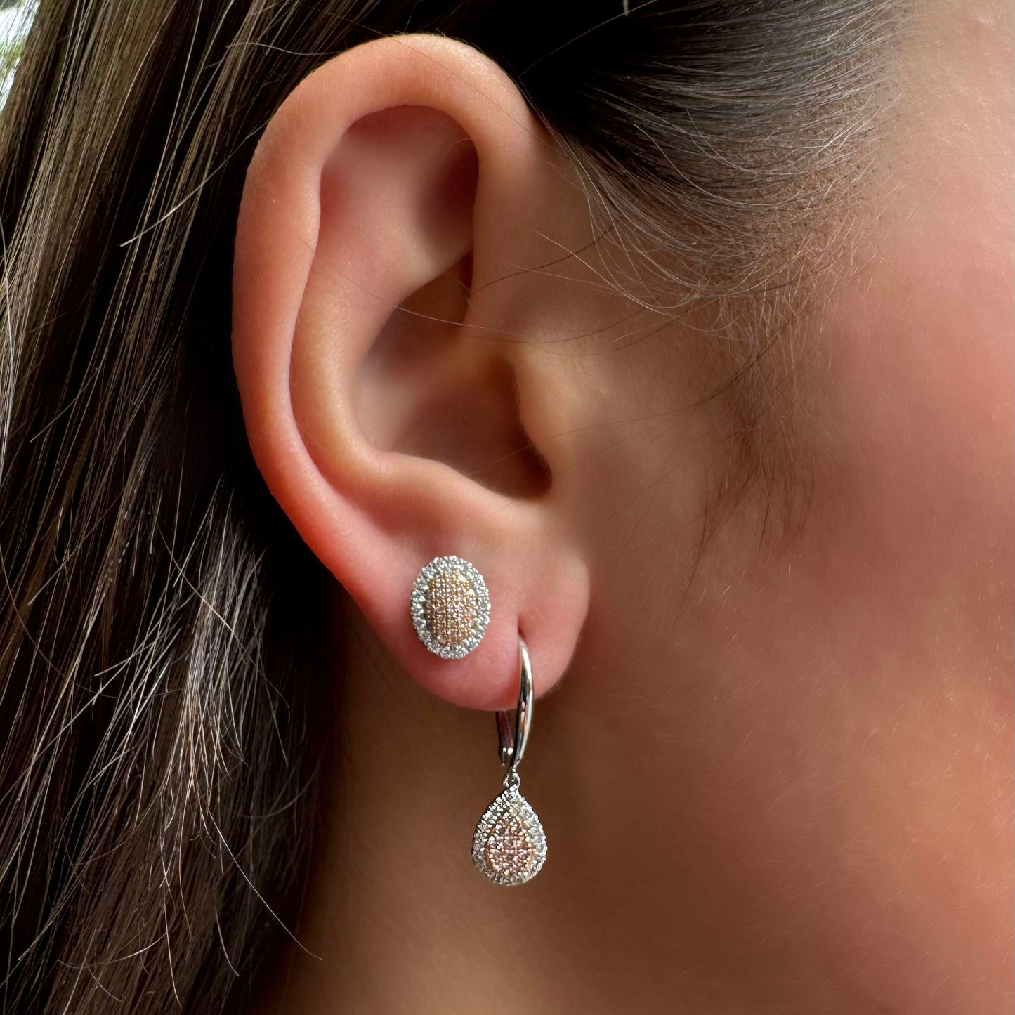 Eminence Pinks Oval Pave Stud Earrings