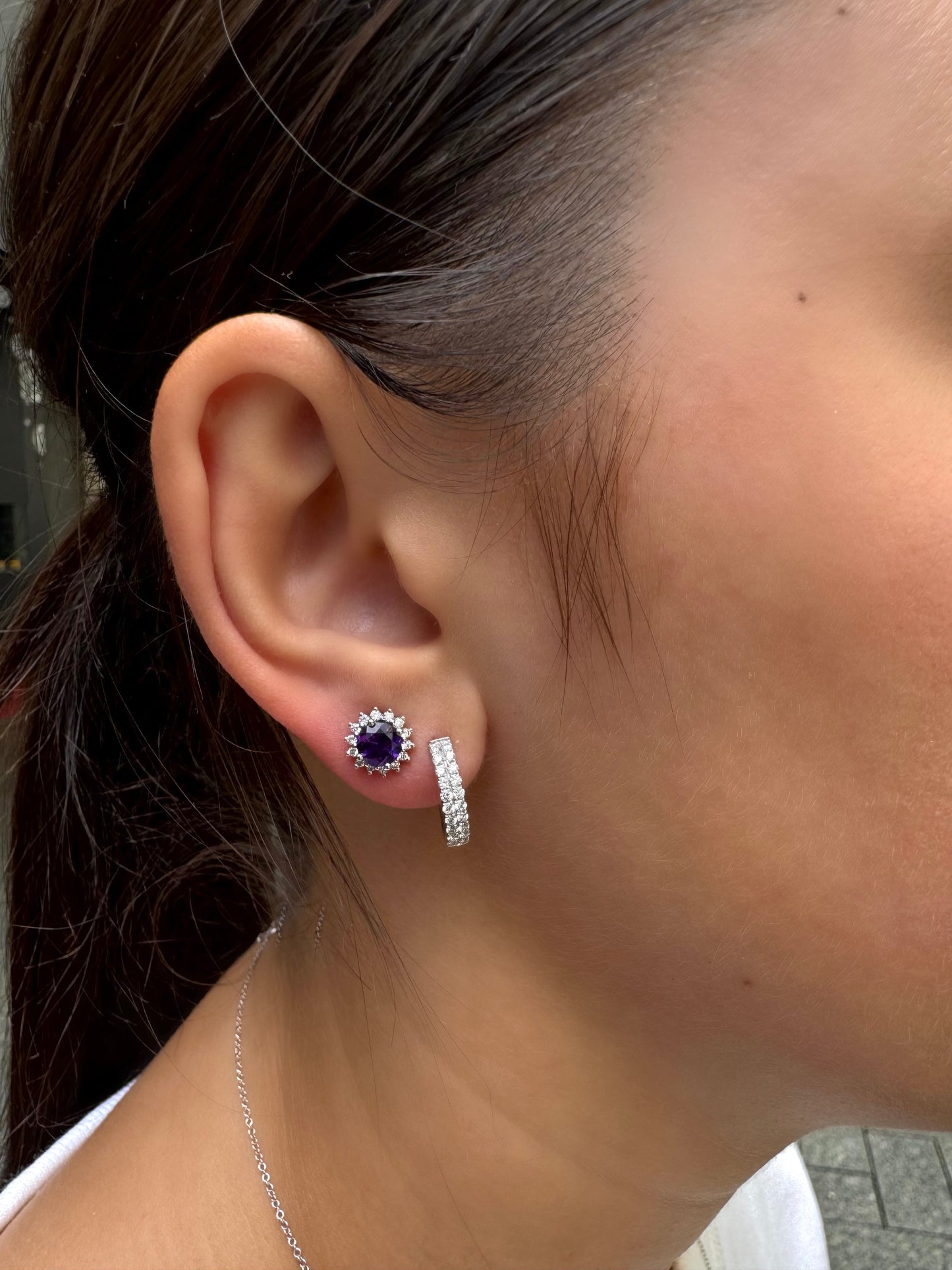 Amethyst & Diamond Halo Earrings