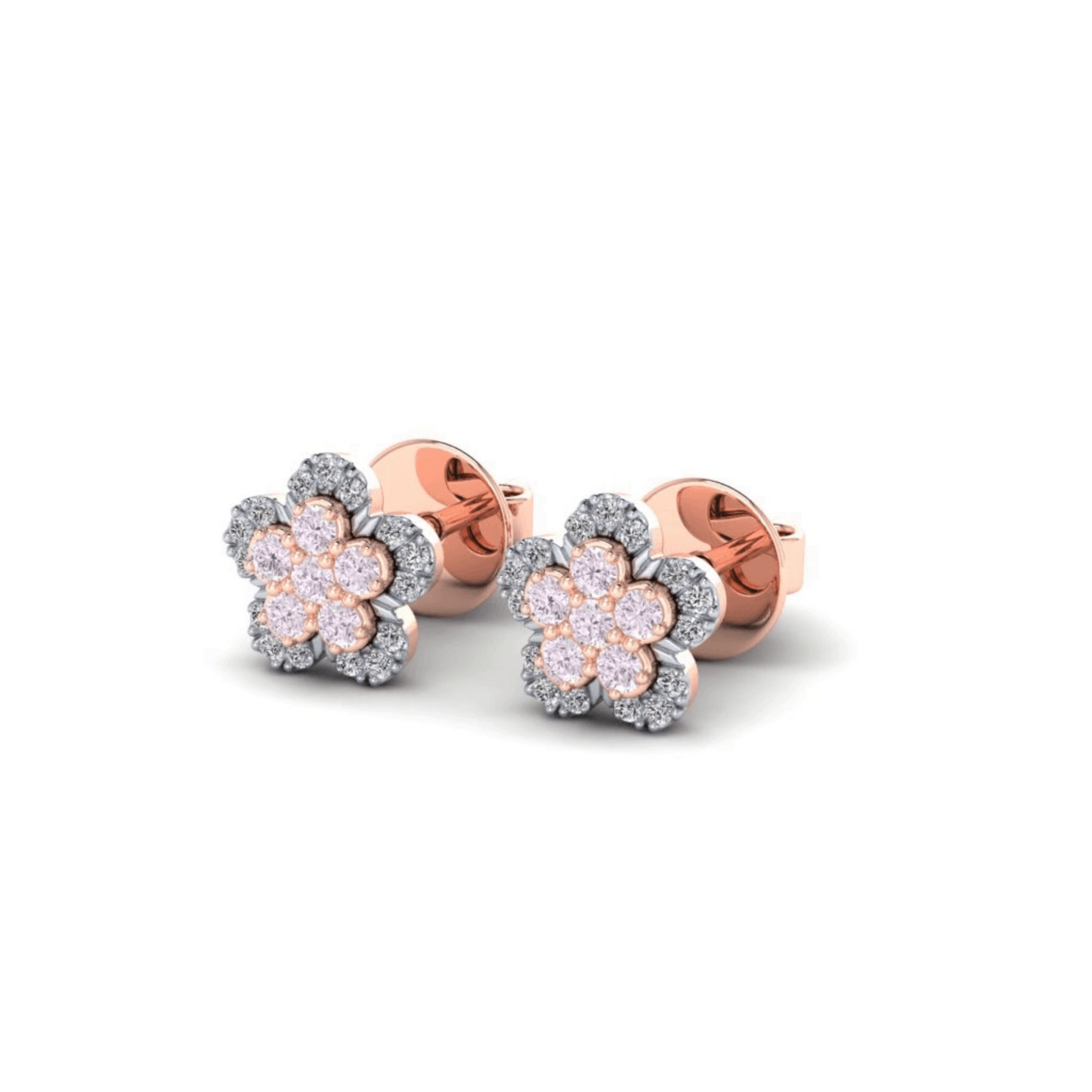 9k White & Rose Gold Argyle Mine Pink Diamonds Flower Earrings