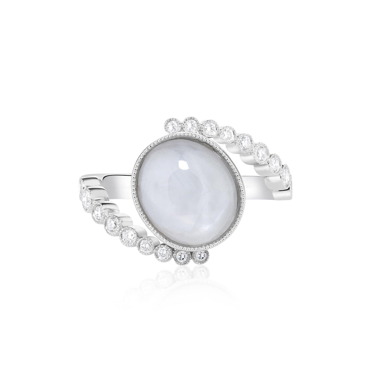 Grey Blue Star Sapphire and Diamond Bezel Ring