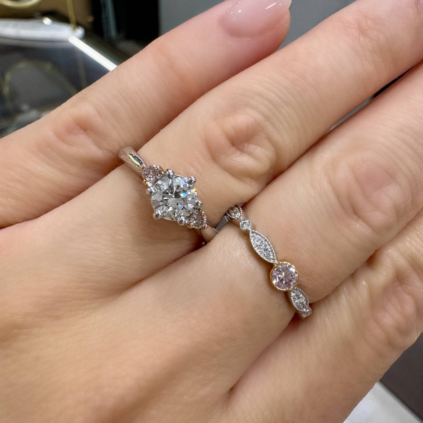 Heidi Pink & White Diamond Trilogy Ring