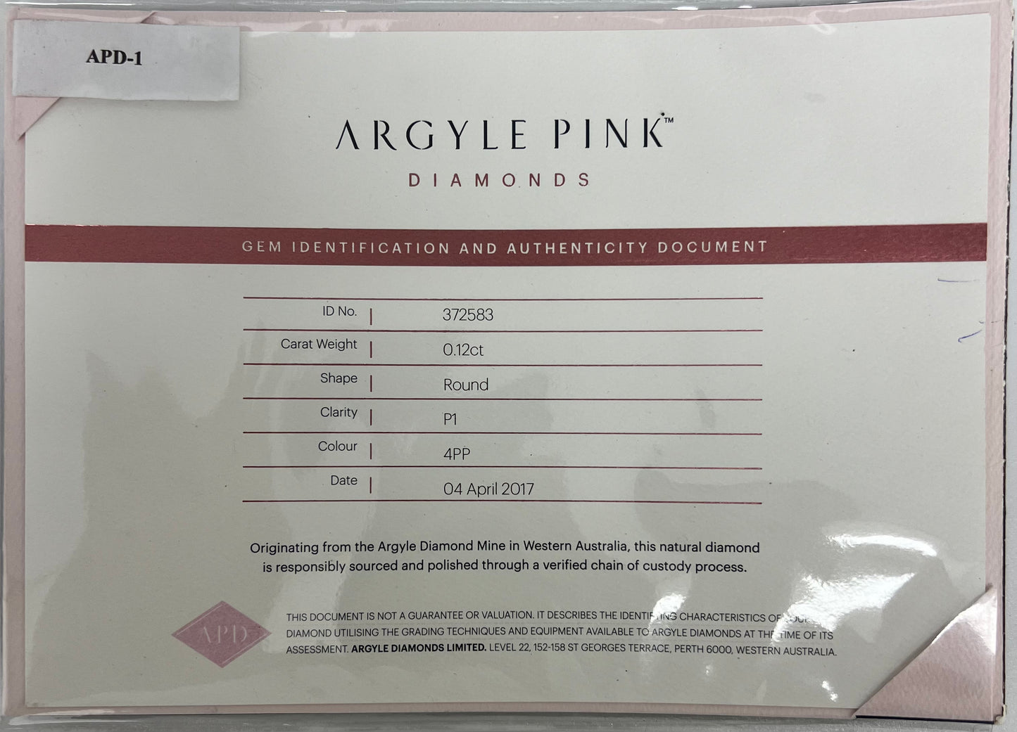 4PP 0.12ct Certified Loose Pink Diamond From WA