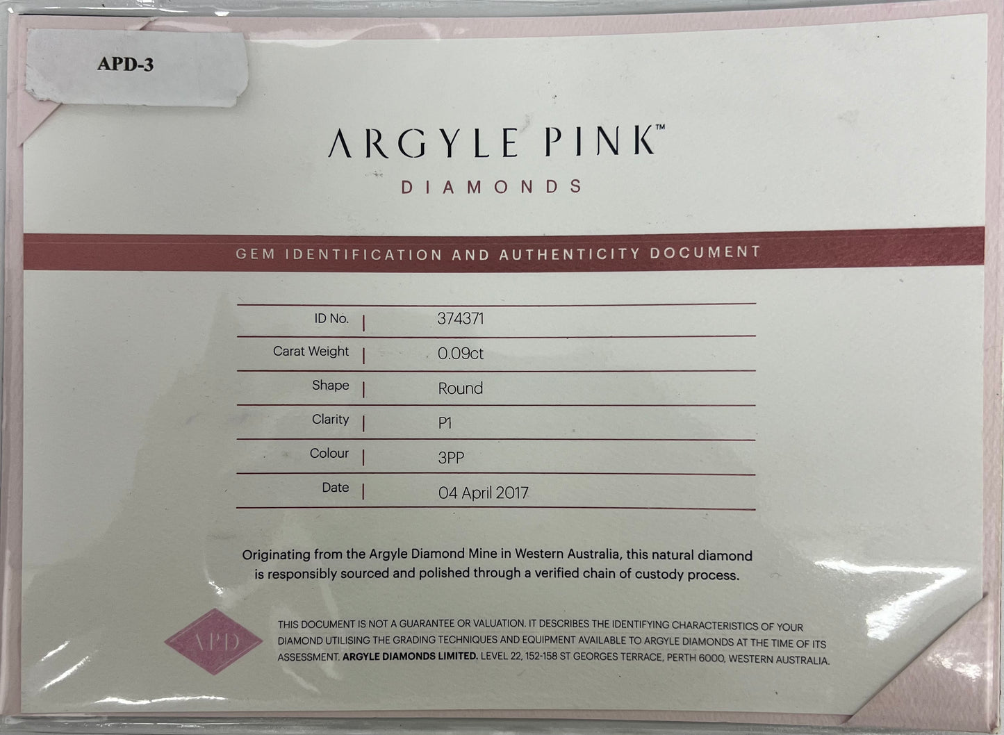 Argyle 3PP RB 0.09ct P1 Certified Loose Pink Diamond From WA