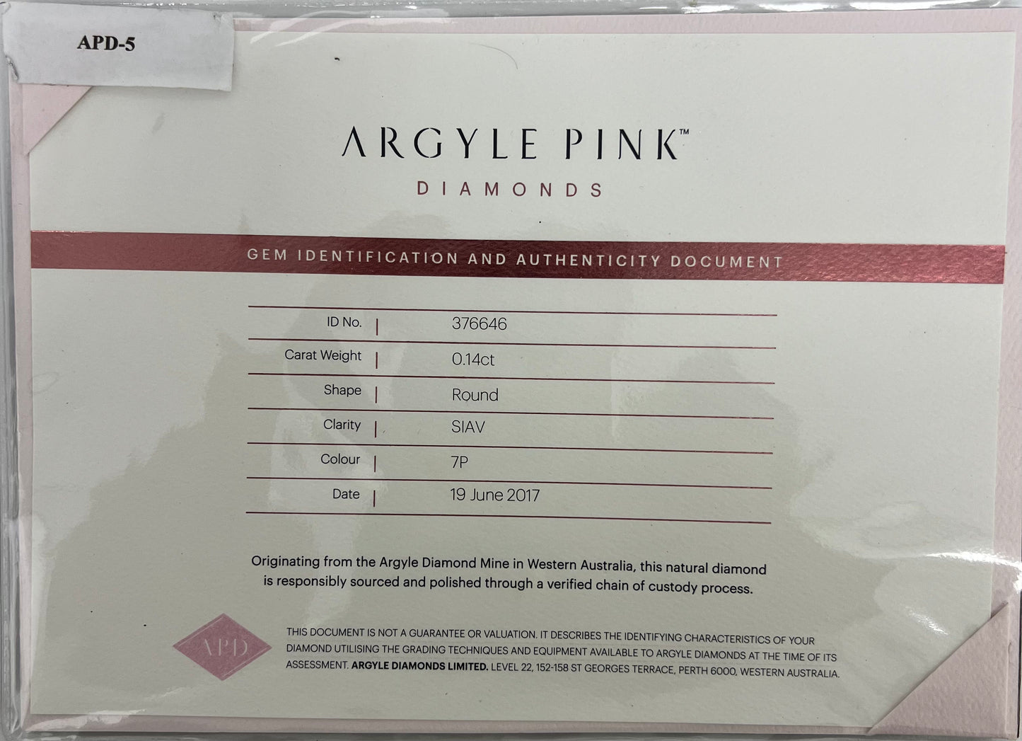 Argyle 7P RB 0.14ct SIAV Certified Loose Pink Diamond From WA