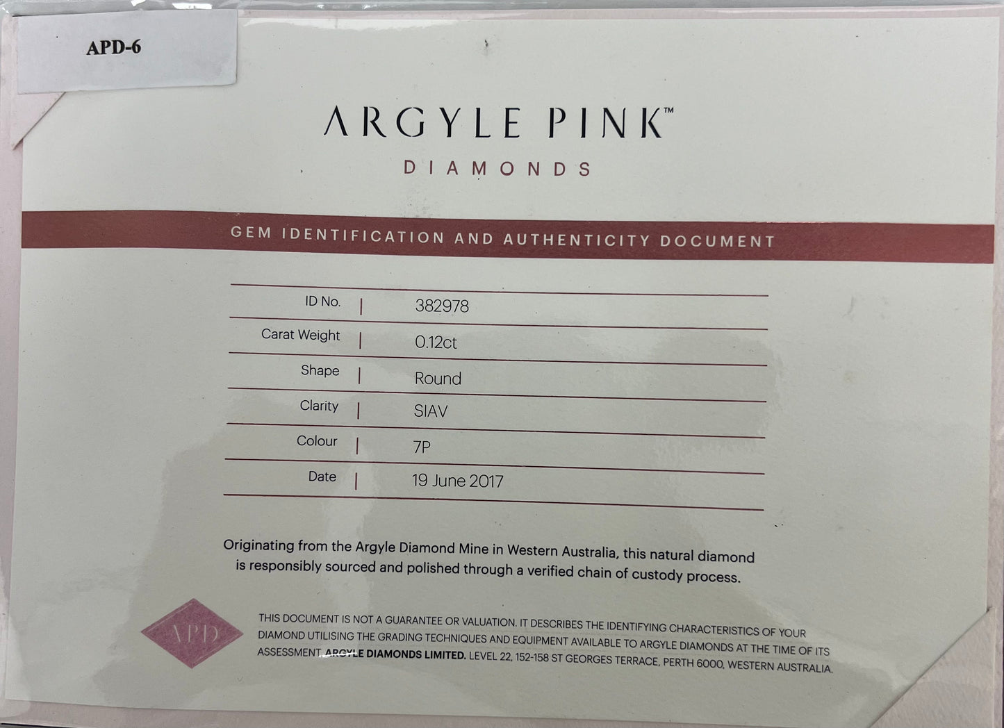 Argyle 7P RB 0.12ct SIAV Certified Loose Pink Diamond From WA