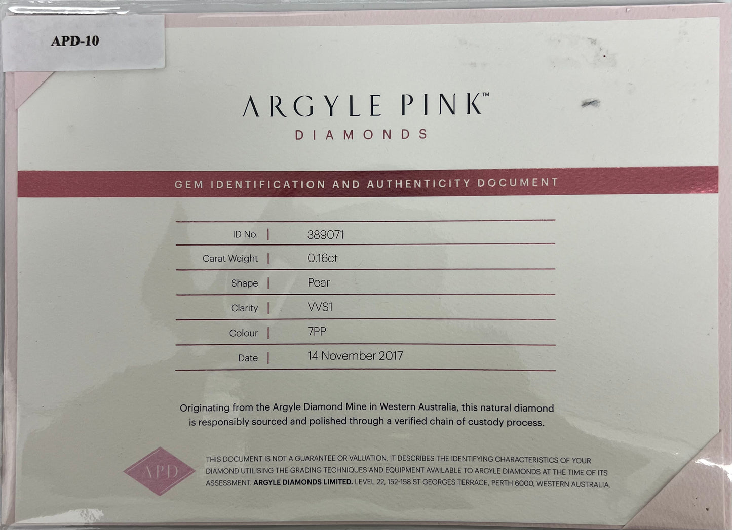 Argyle Pear 0.16ct 7PP VVS1 Certified Loose Pink Diamond From WA