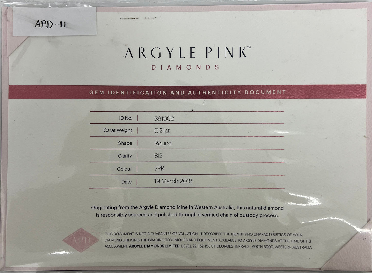 Argyle RB 0.21ct 7PR SI2 Certified Loose Pink Diamond From WA